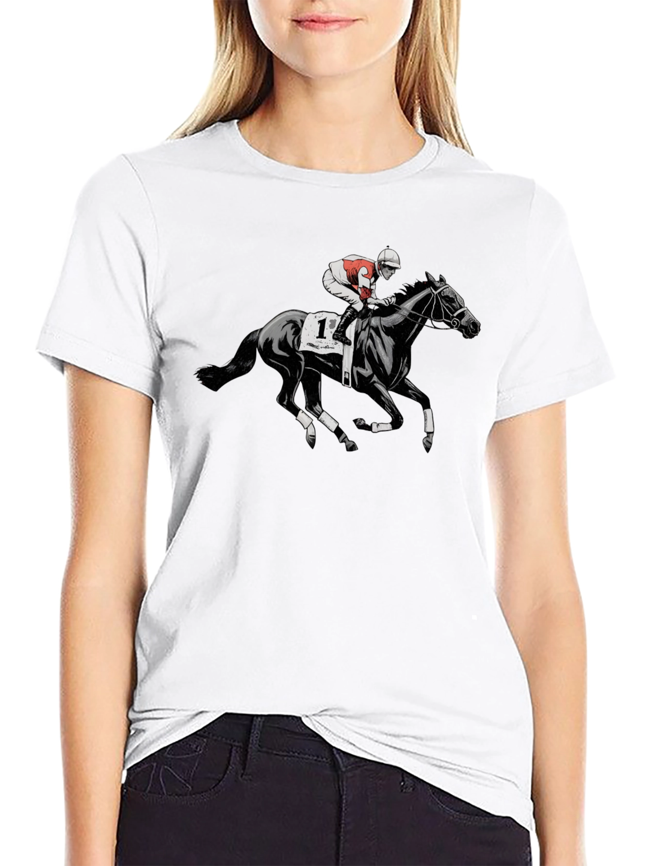 Horse Racing Graphic T-Shirt - Black