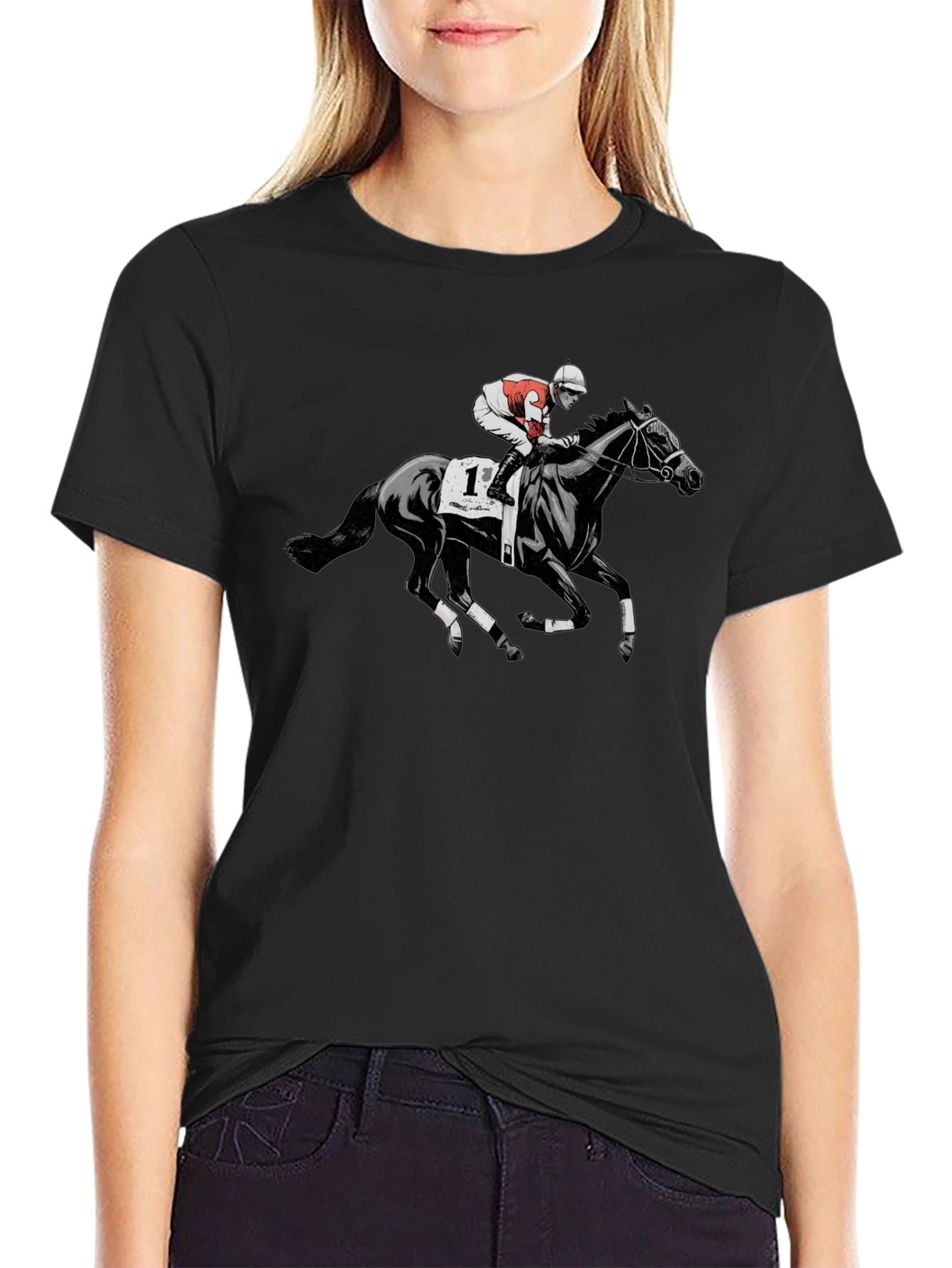 Horse Racing Graphic T-Shirt - Black