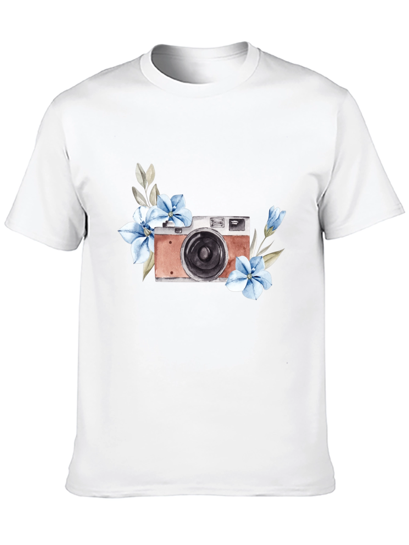 Floral Camera Graphic Tee - Stylish Black T-Shirt