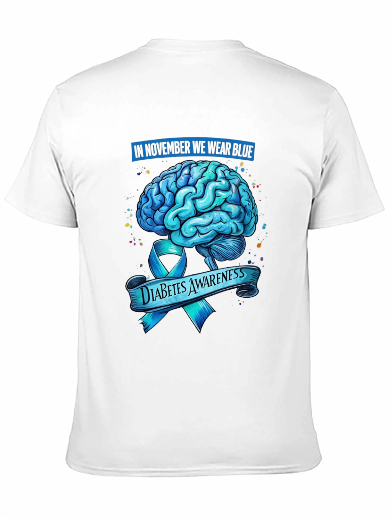 Diabetes Awareness Blue Brain Ribbon Graphic T-Shirt