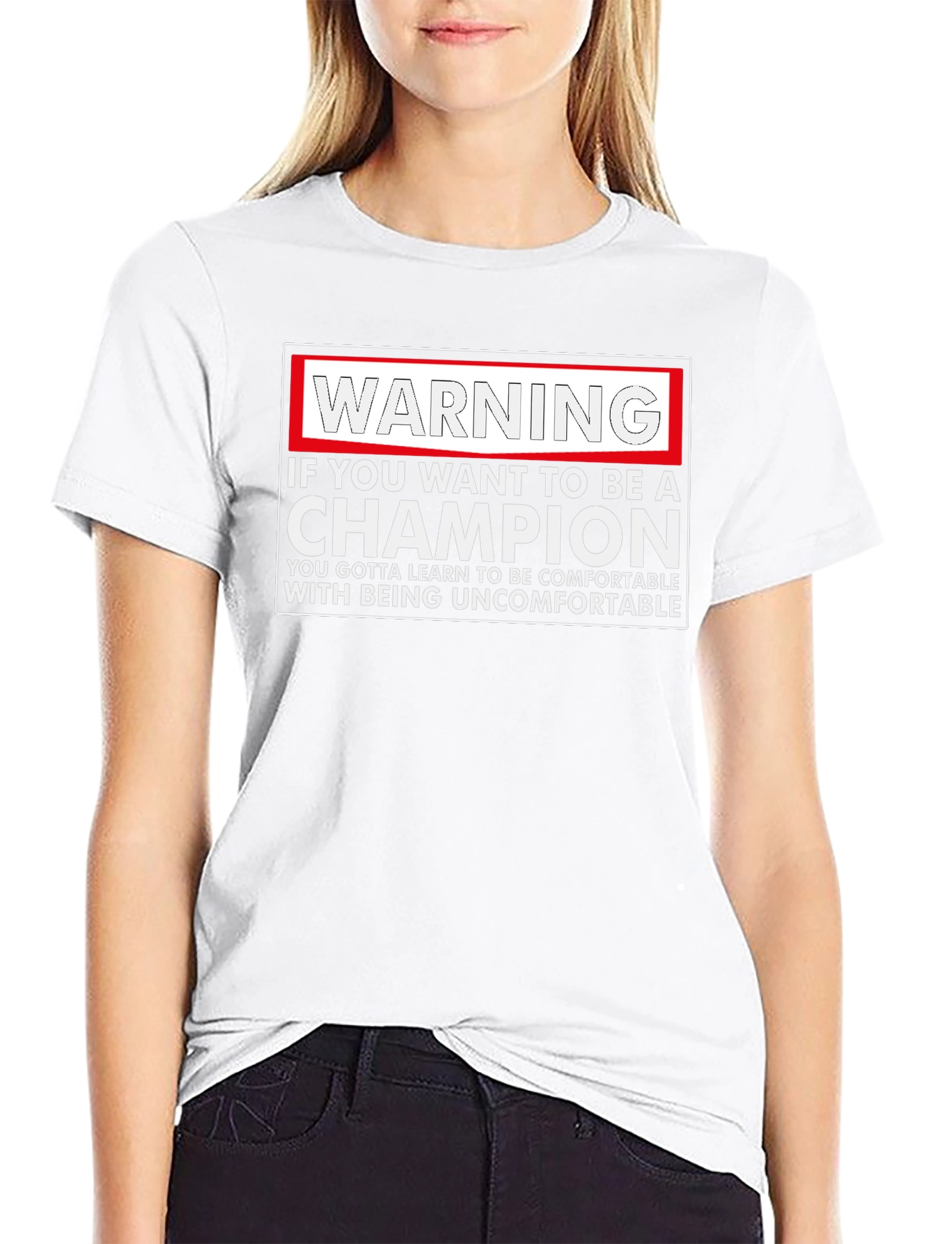 Warning Champion T-Shirt: Motivational Comfort