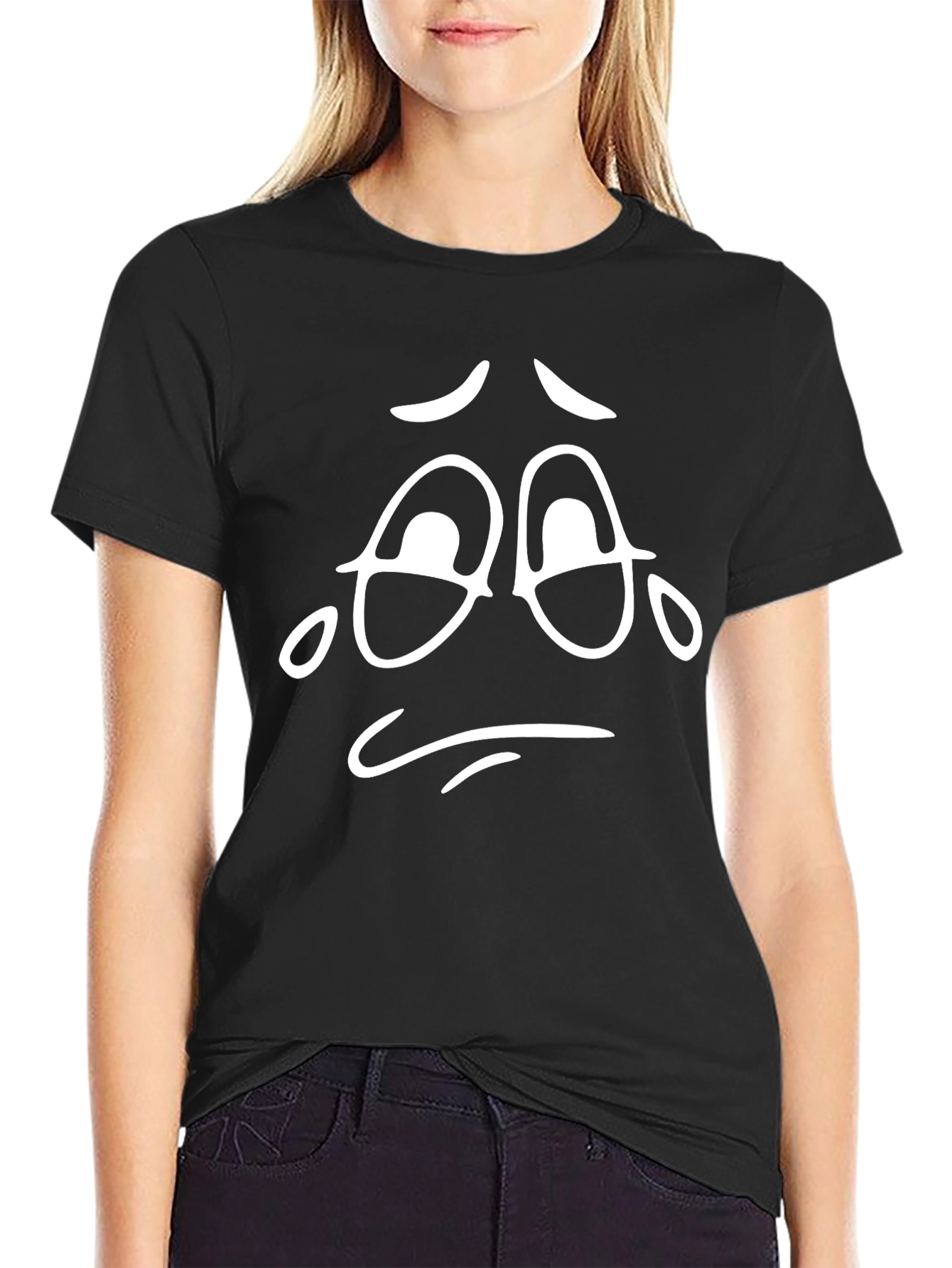 Sad Face Black Graphic T-Shirt