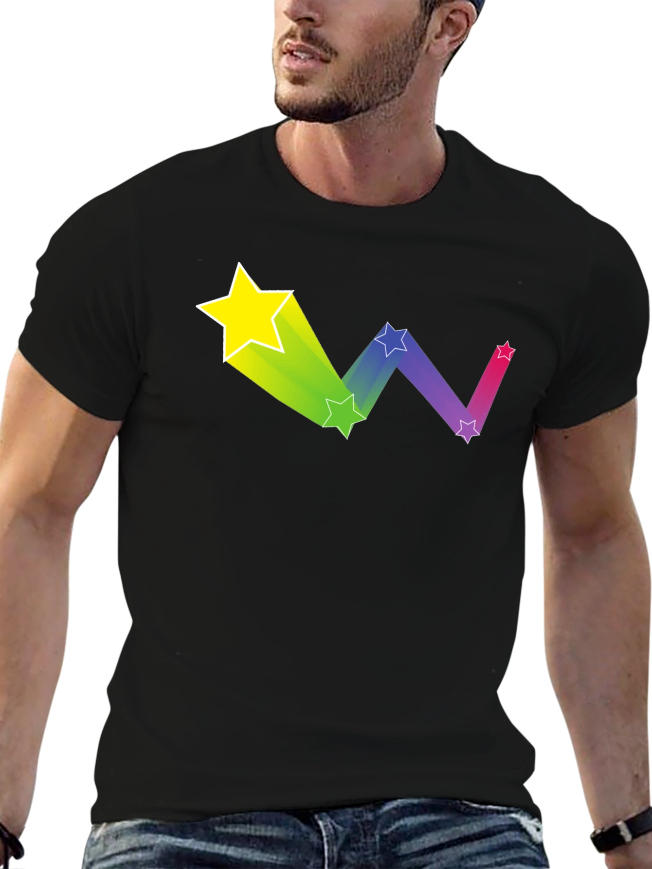 Rainbow Star Trail Graphic Tee - Black