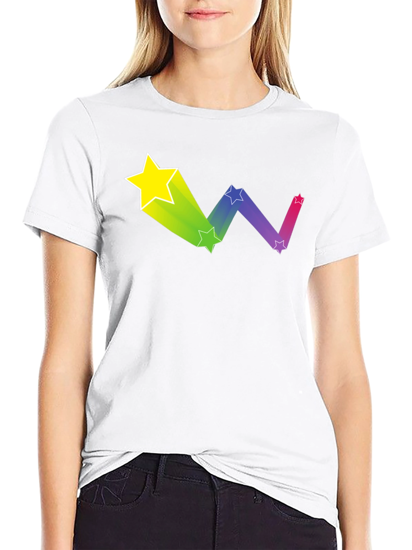 Rainbow Star Trail Graphic Tee - Black