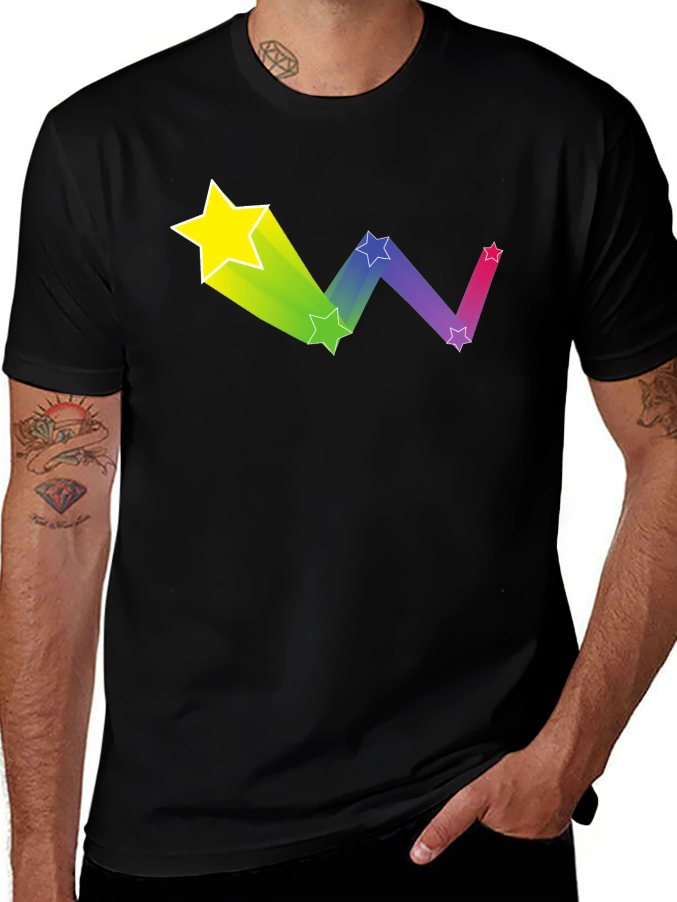 Rainbow Star Trail Graphic Tee - Black