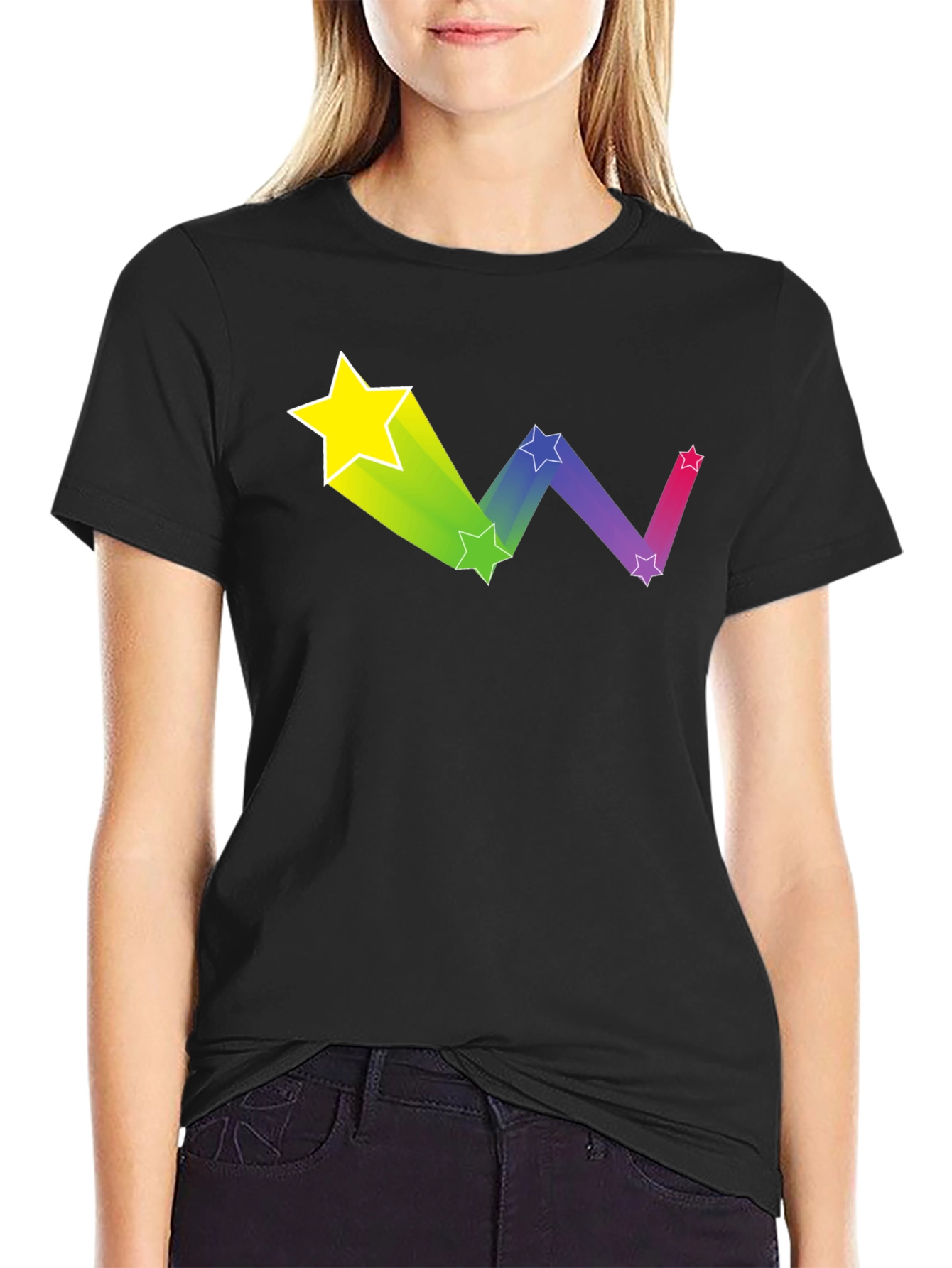 Rainbow Star Trail Graphic Tee - Black