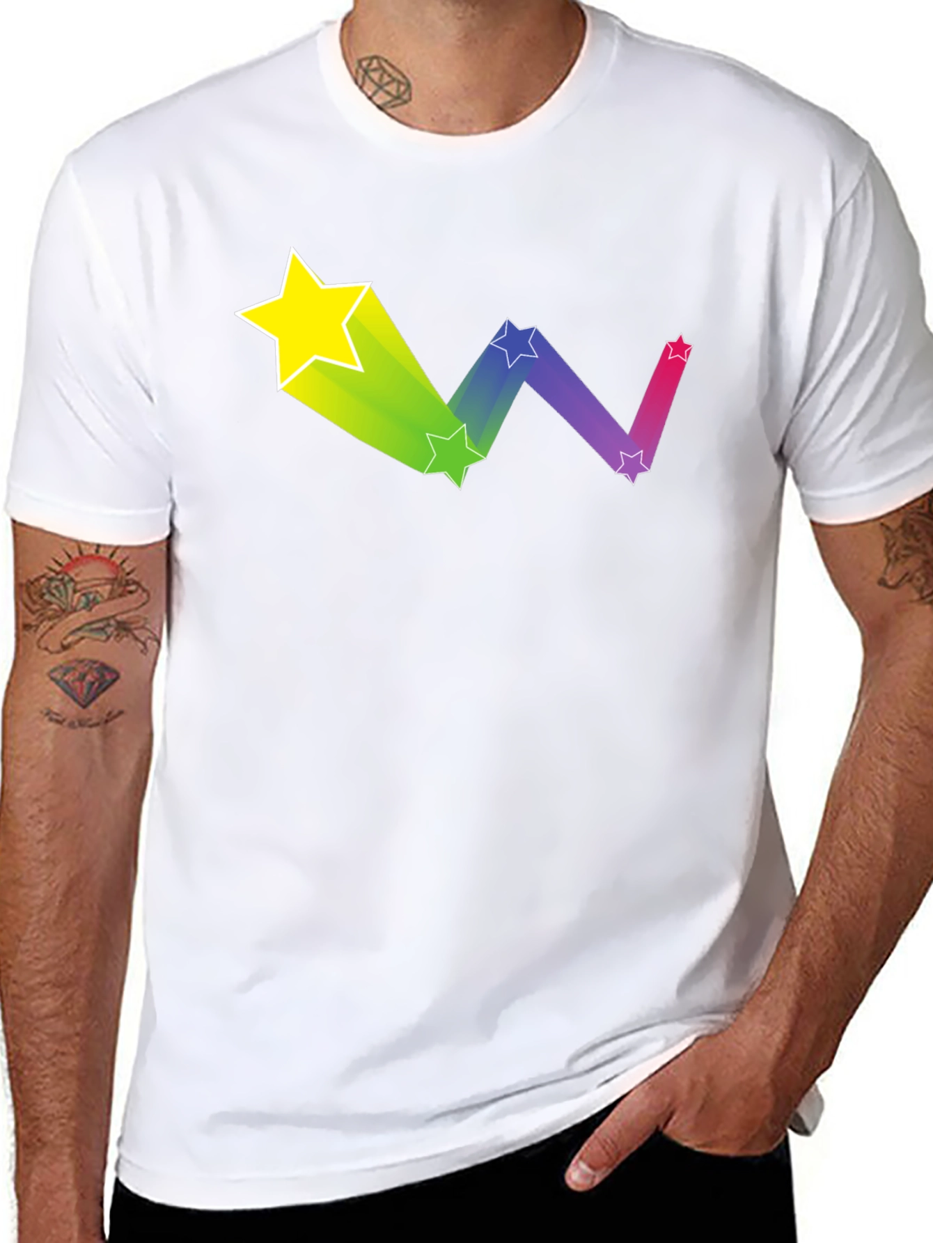 Rainbow Star Trail Graphic Tee - Black