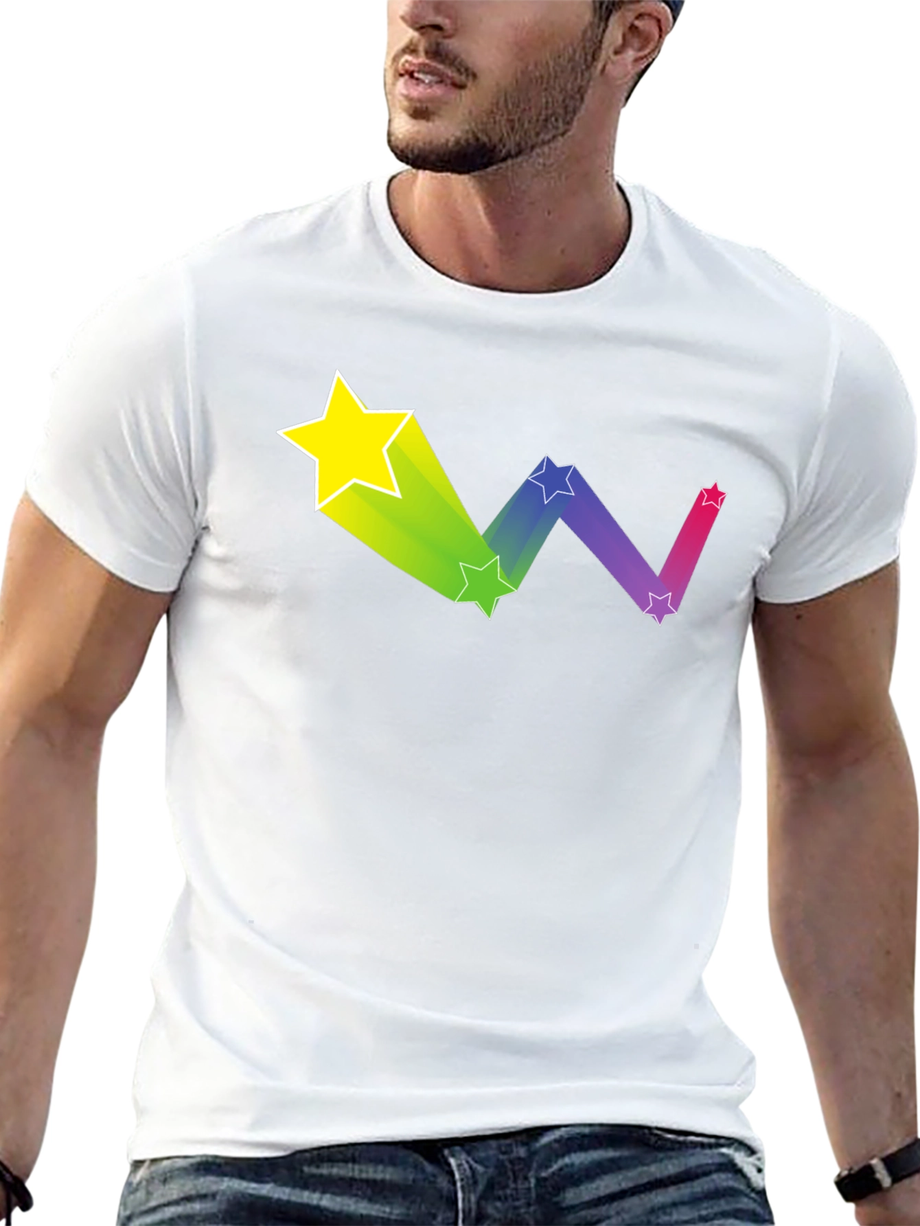 Rainbow Star Trail Graphic Tee - Black