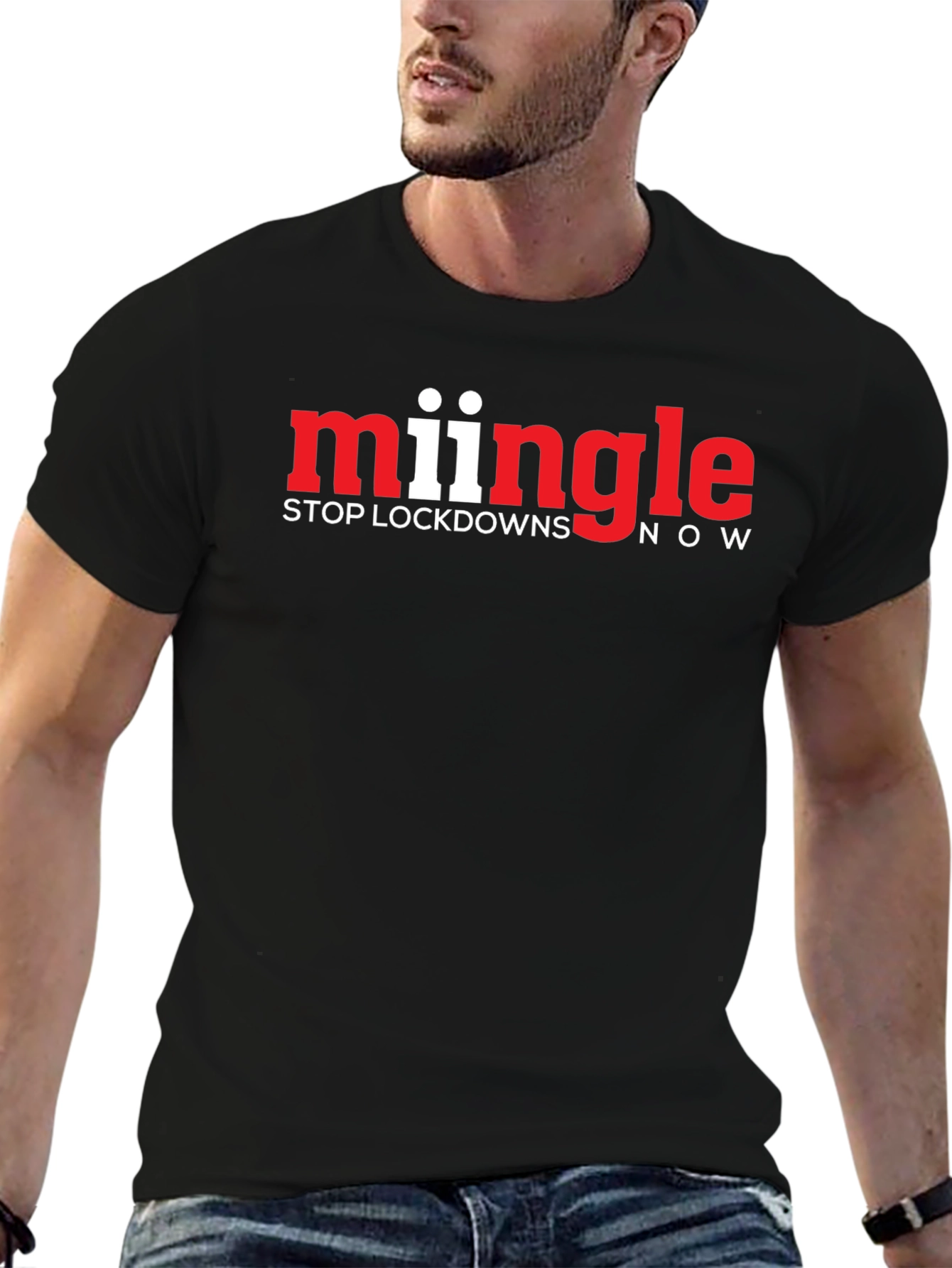 Mingle Stop Lockdowns Now Black T-Shirt