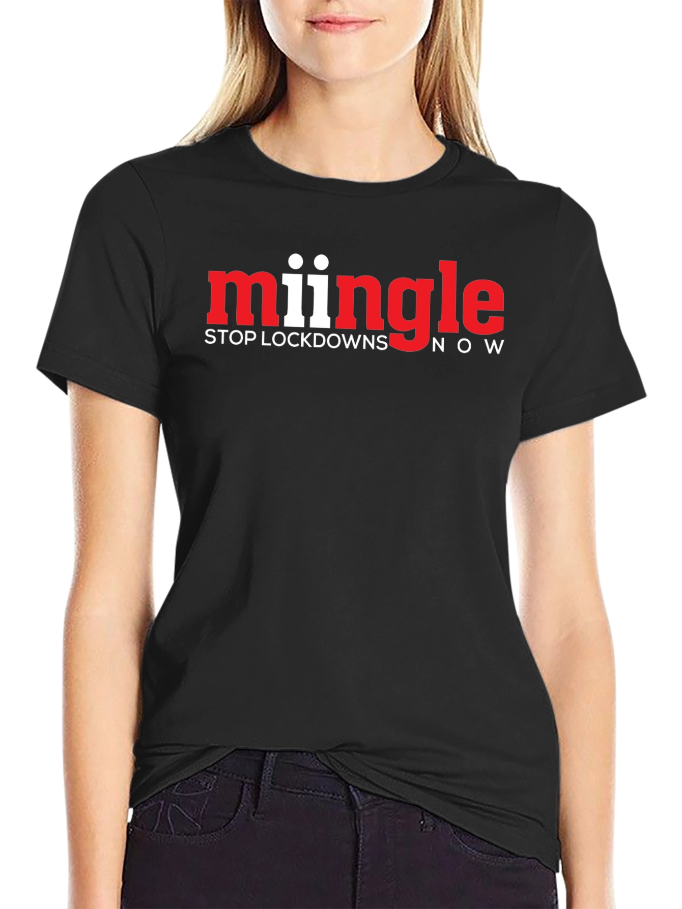 Mingle Stop Lockdowns Now Black T-Shirt