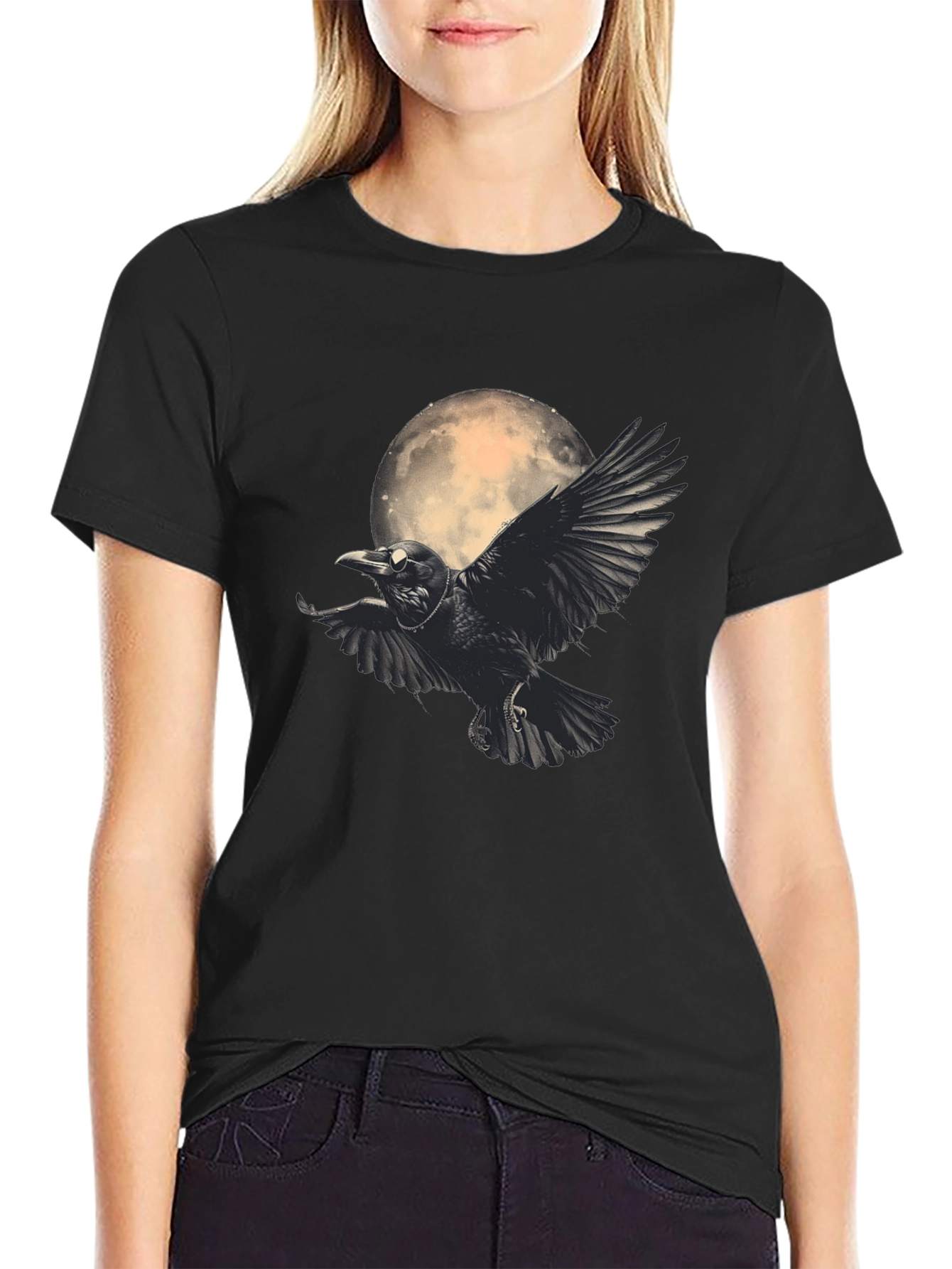 Raven Moon Graphic T-Shirt - Black Tee