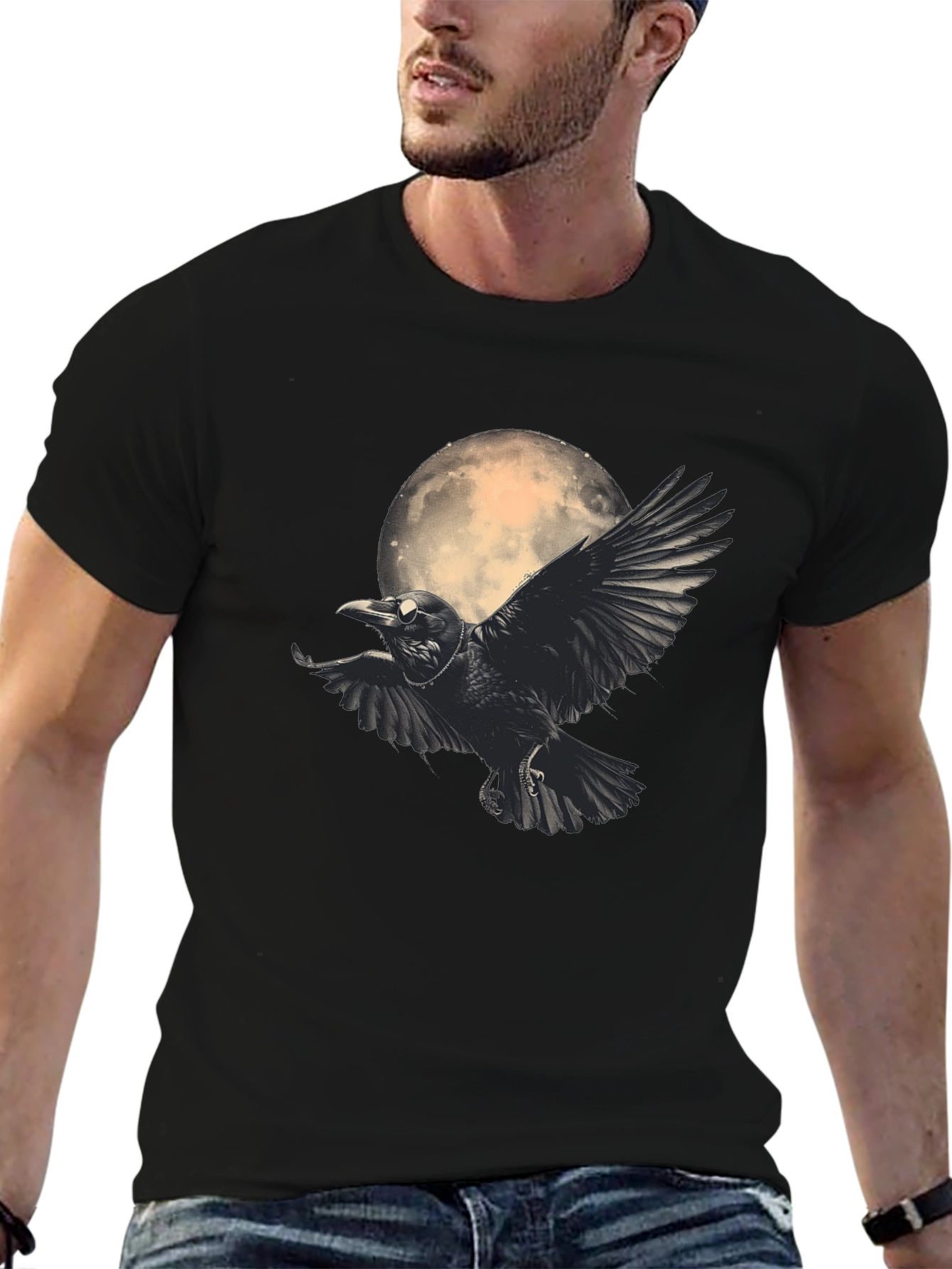 Raven Moon Graphic T-Shirt - Black Tee