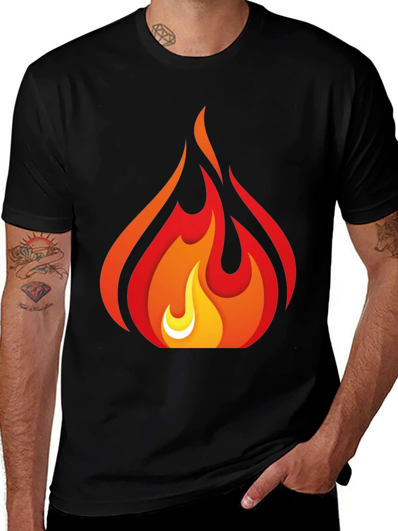 Fiery Flame Graphic Tee - Bold Black T-Shirt