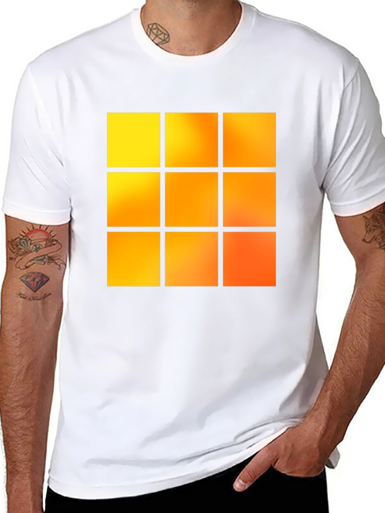 Geometric 9-Square Block Graphic Tee - Black
