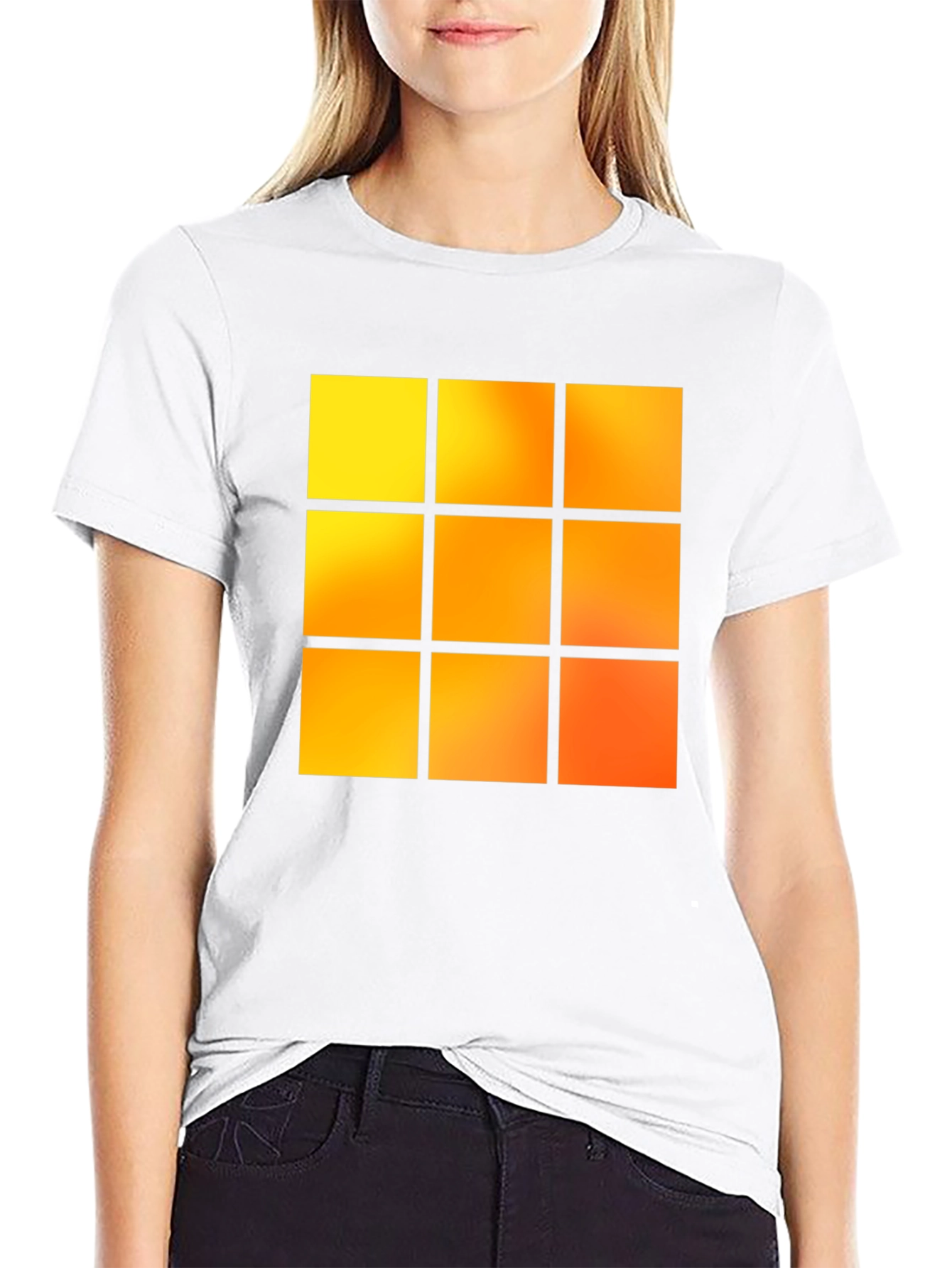 Geometric 9-Square Block Graphic Tee - Black