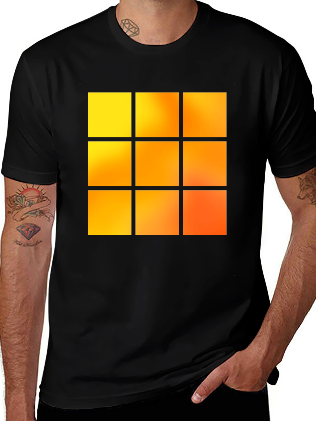 Geometric 9-Square Block Graphic Tee - Black