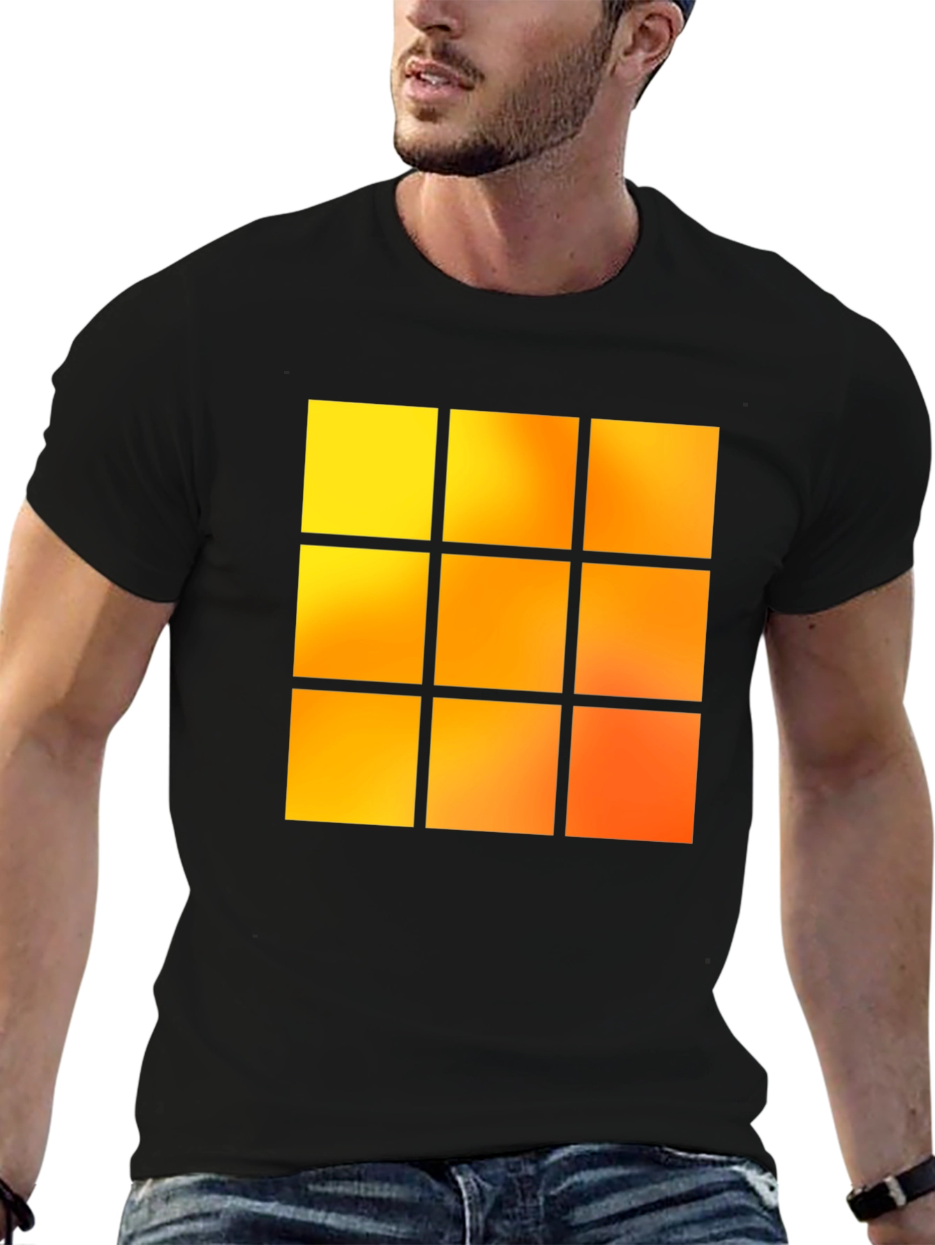 Geometric 9-Square Block Graphic Tee - Black