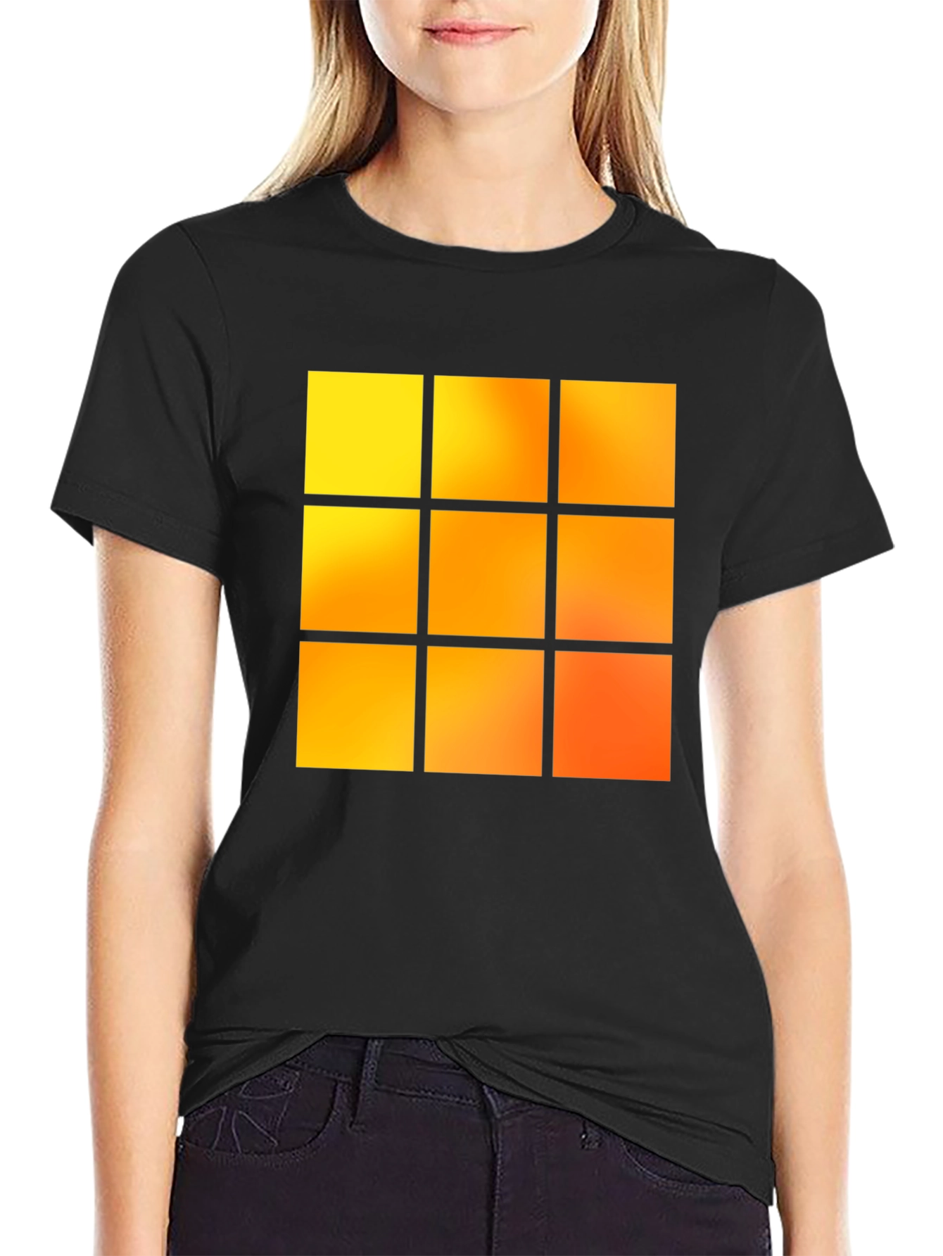 Geometric 9-Square Block Graphic Tee - Black