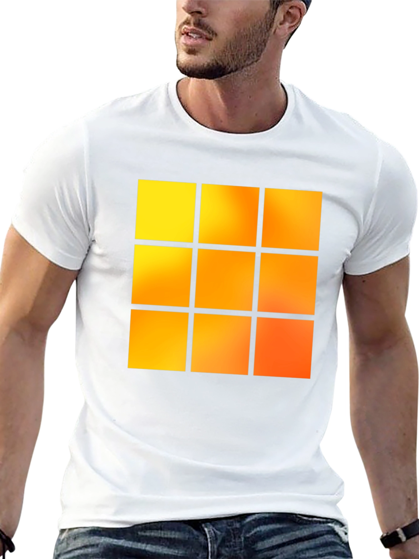 Geometric 9-Square Block Graphic Tee - Black