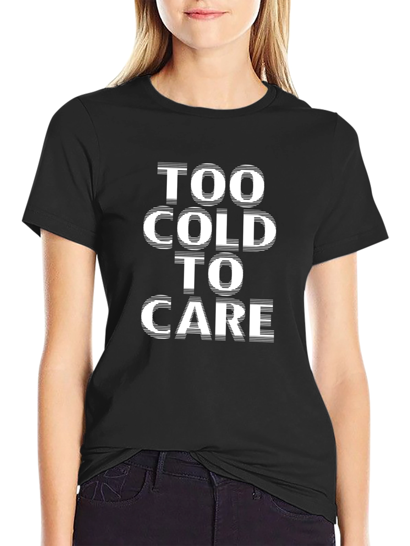 Too Cold to Care Black Graphic T-Shirt