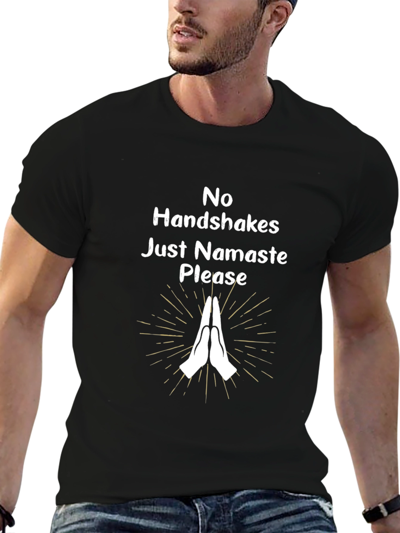 No Handshakes Just Namaste Please Black T-Shirt