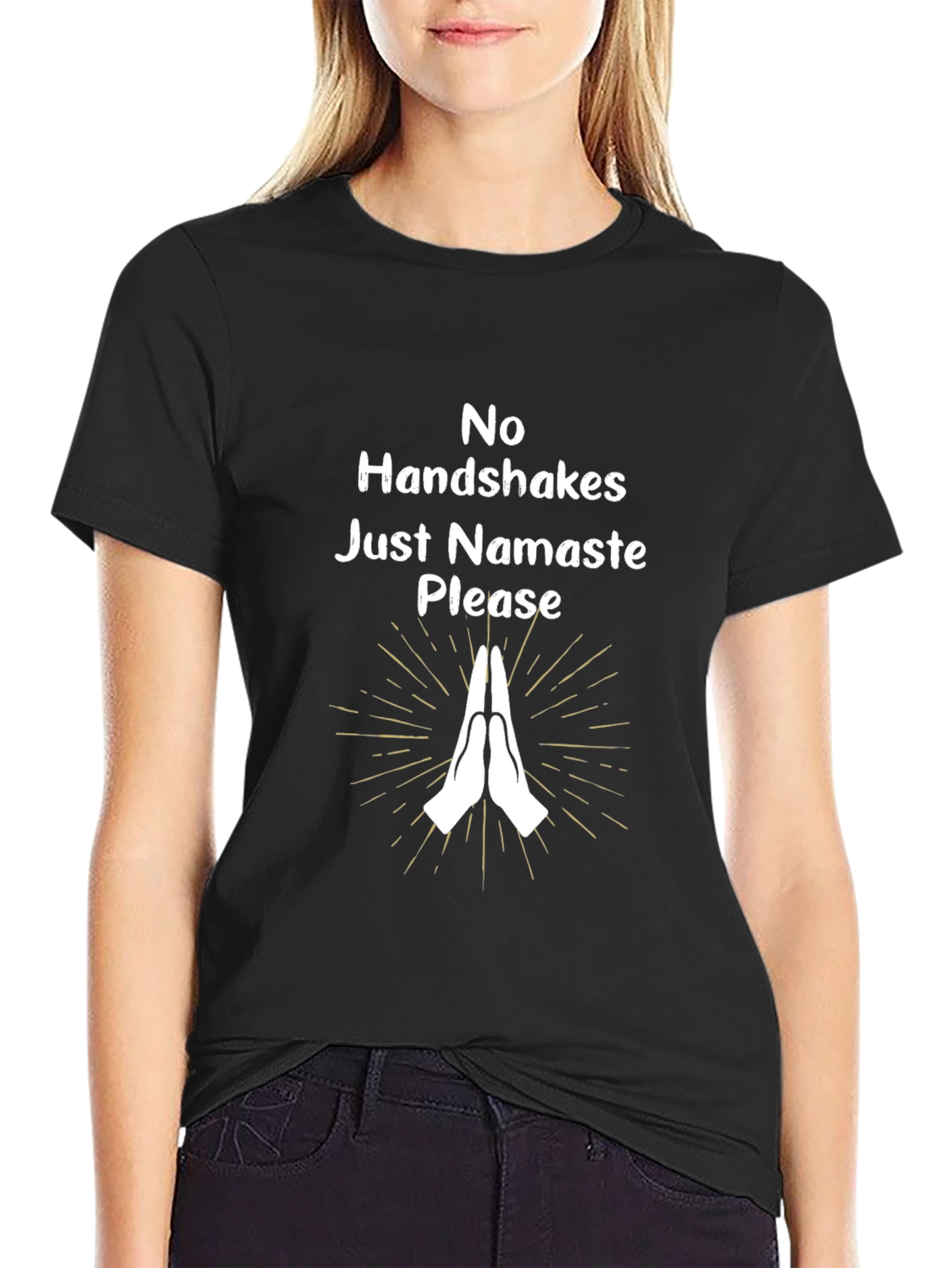 No Handshakes Just Namaste Please Black T-Shirt