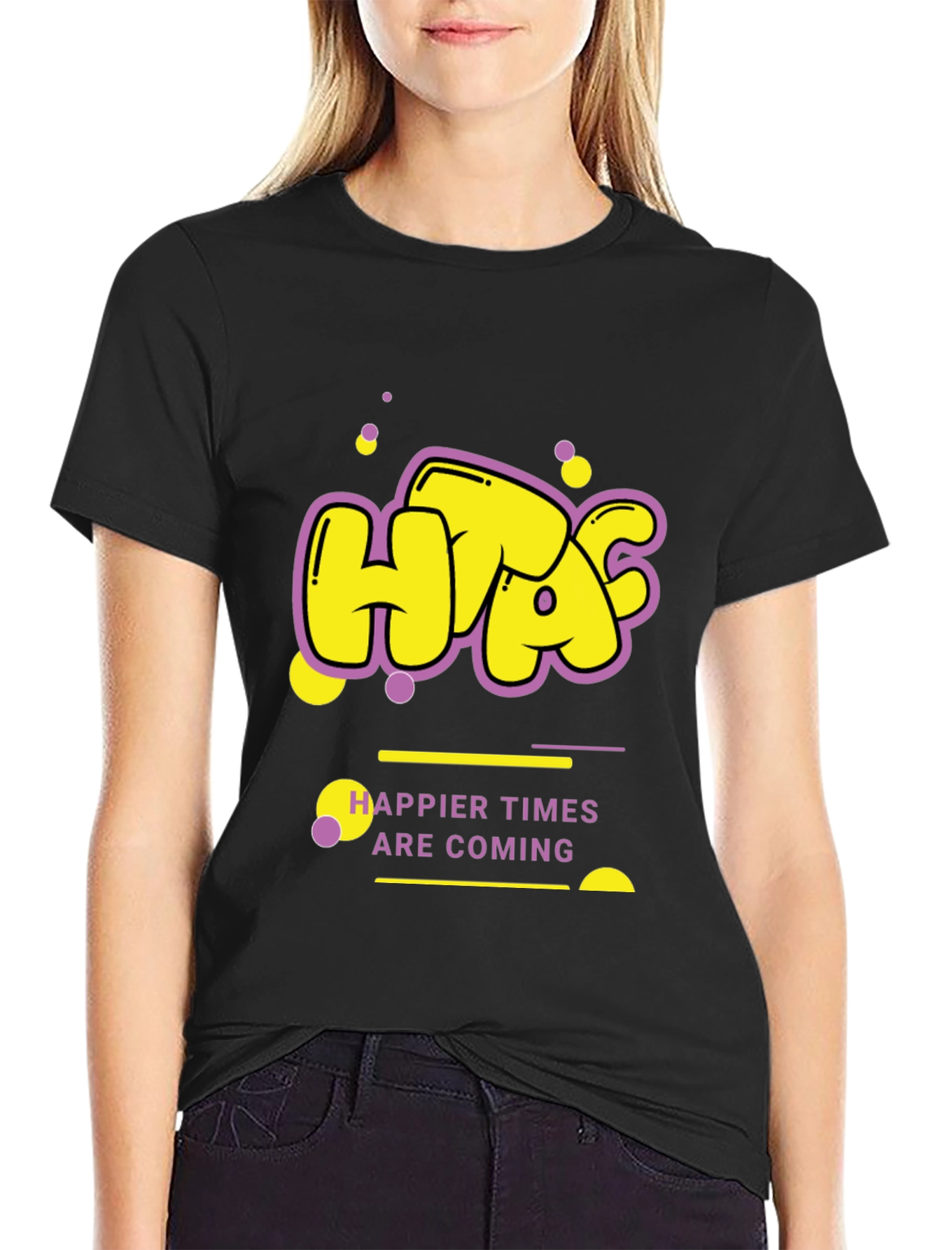 Happier Times Graphic Tee - Trendy Black T-Shirt