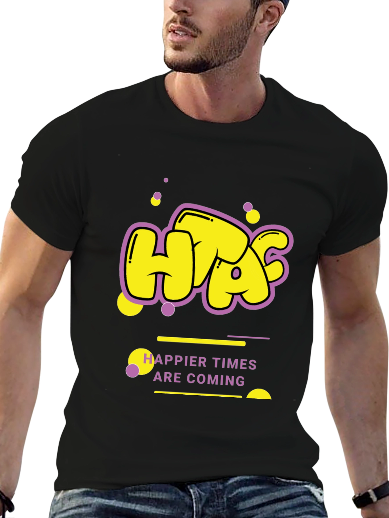 Happier Times Graphic Tee - Trendy Black T-Shirt