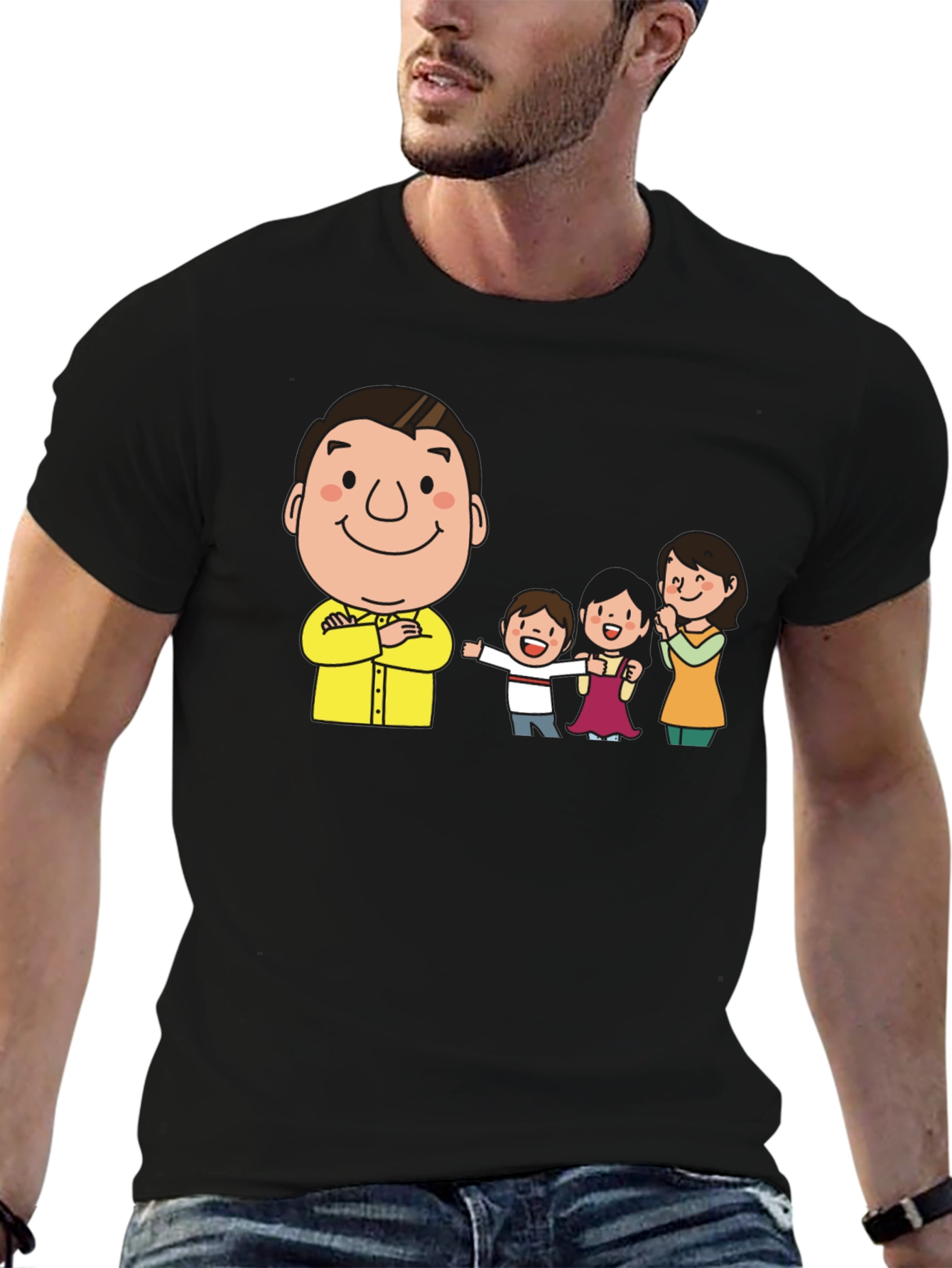 Cartoon Family Black T-Shirt