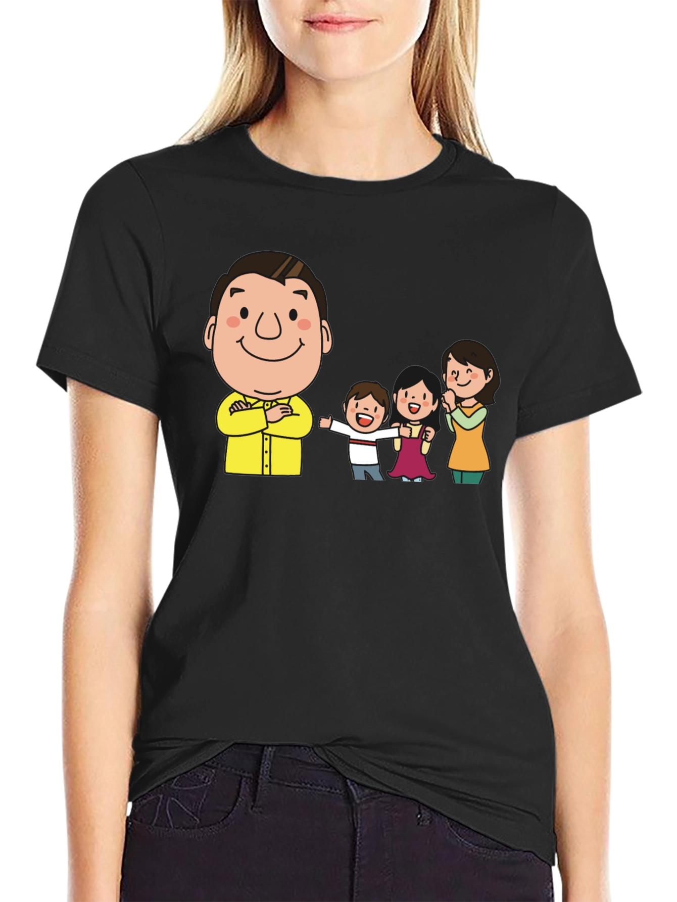 Cartoon Family Black T-Shirt