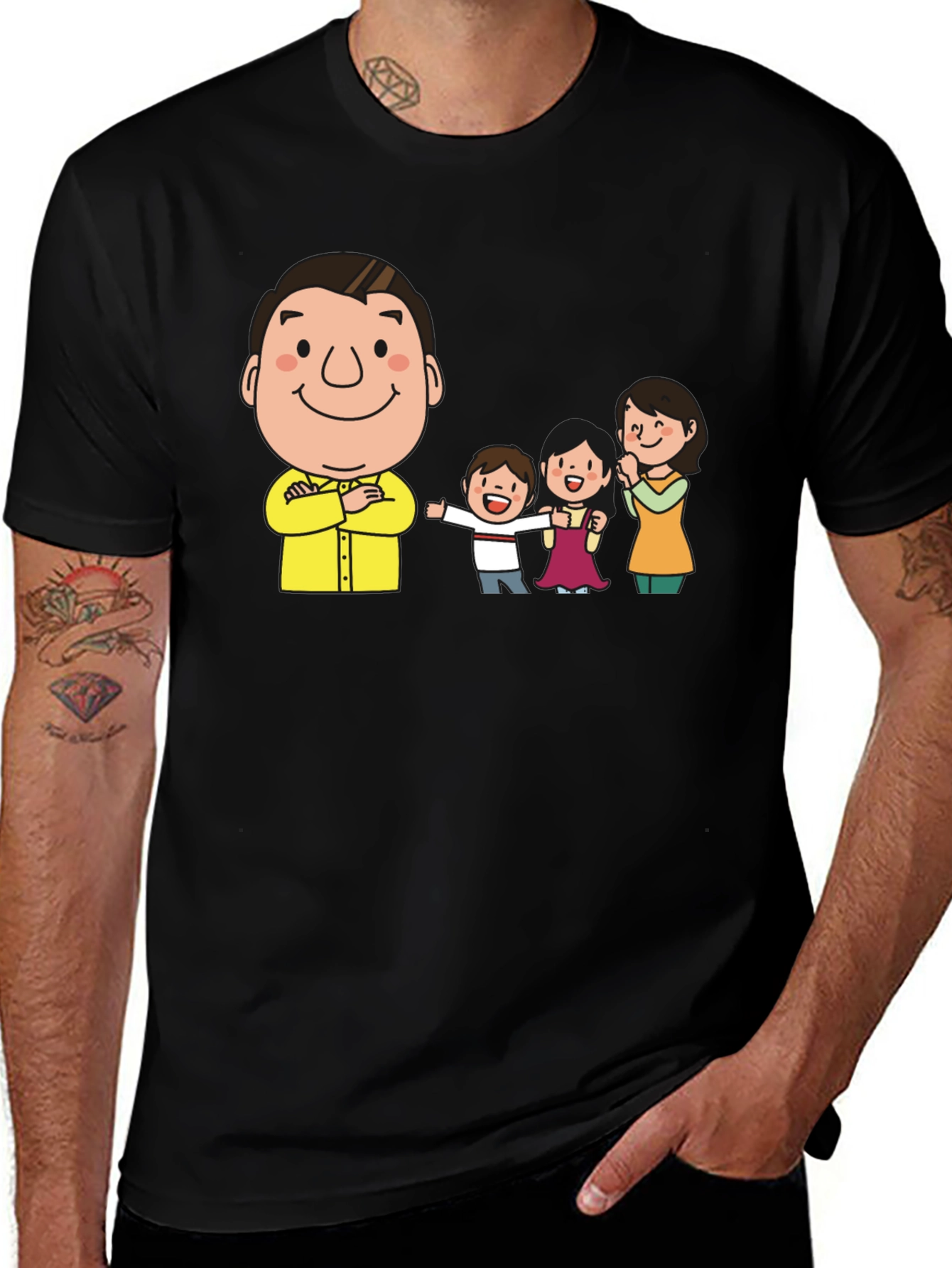 Cartoon Family Black T-Shirt