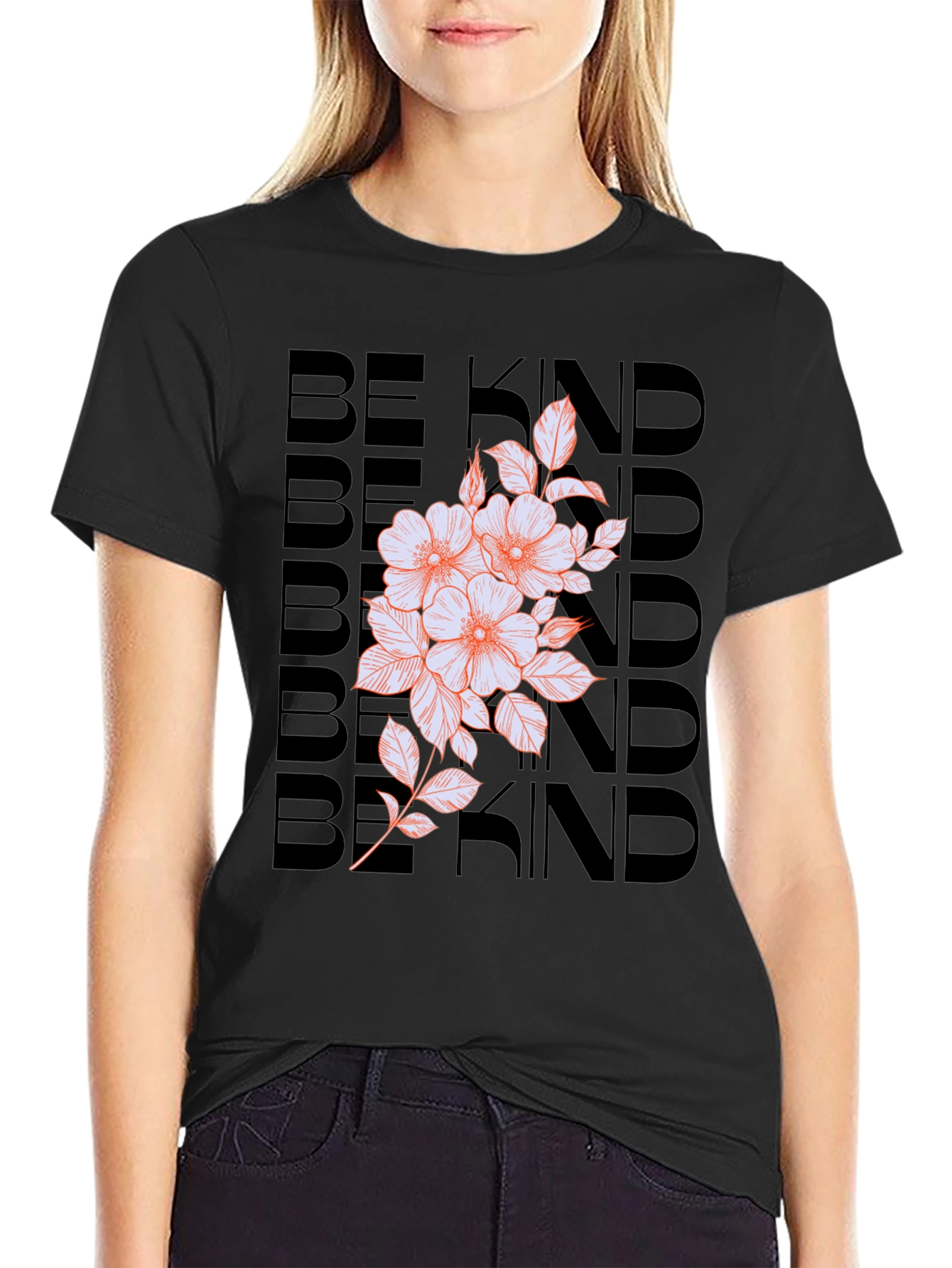 Be Kind Floral Graphic Tee - Black