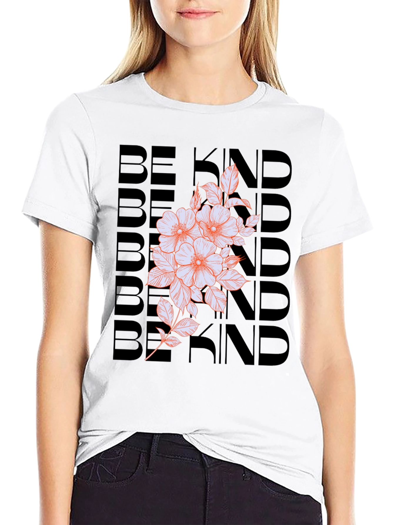 Be Kind Floral Graphic Tee - Black