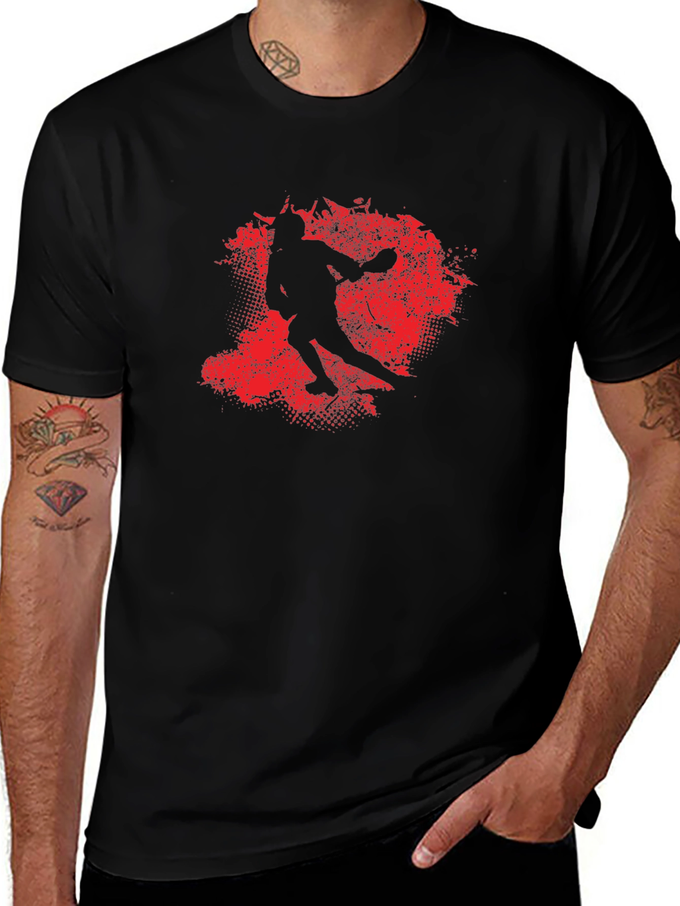 Red Splash Silhouette Graphic Black T-Shirt
