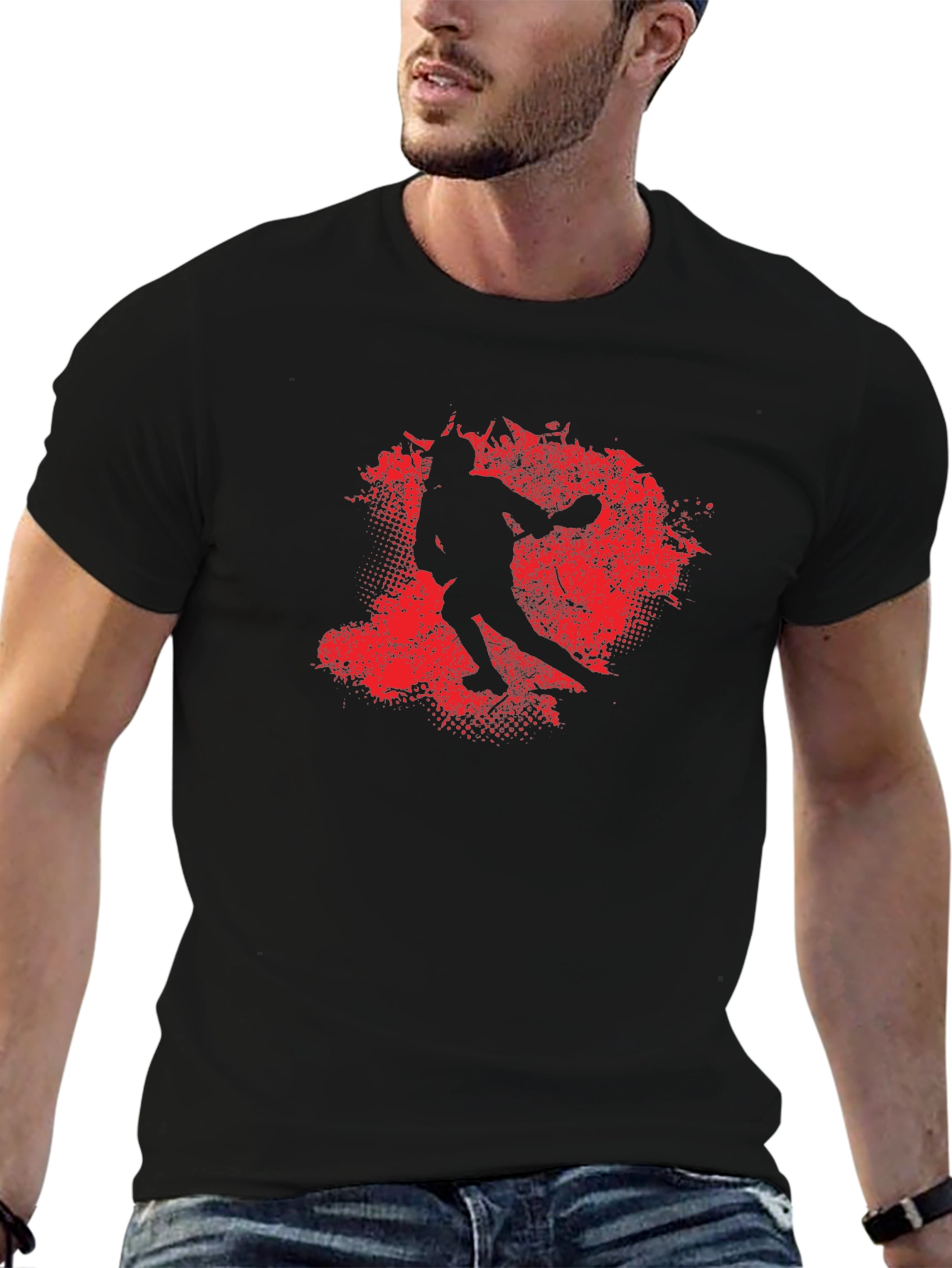 Red Splash Silhouette Graphic Black T-Shirt