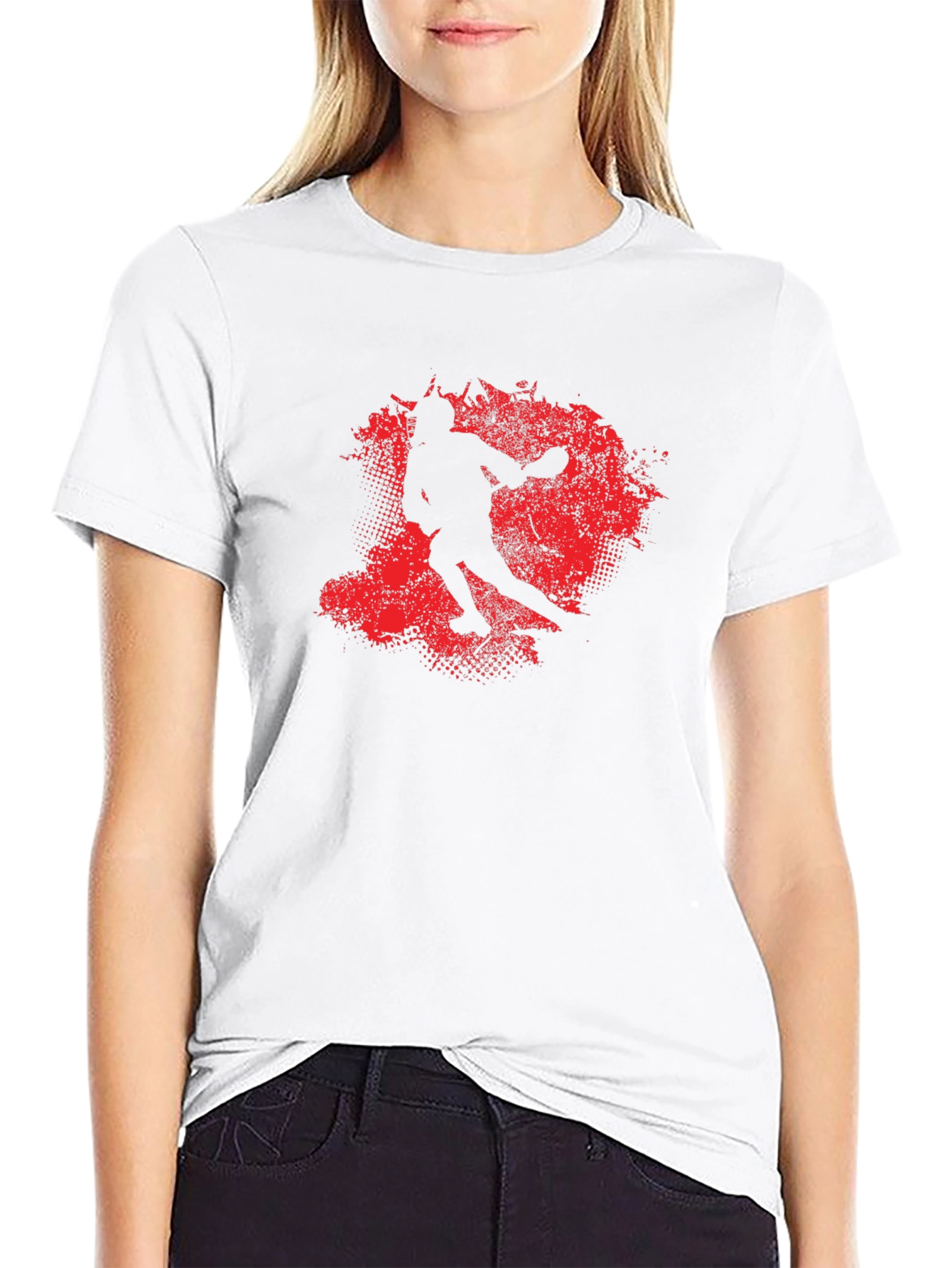 Red Splash Silhouette Graphic Black T-Shirt