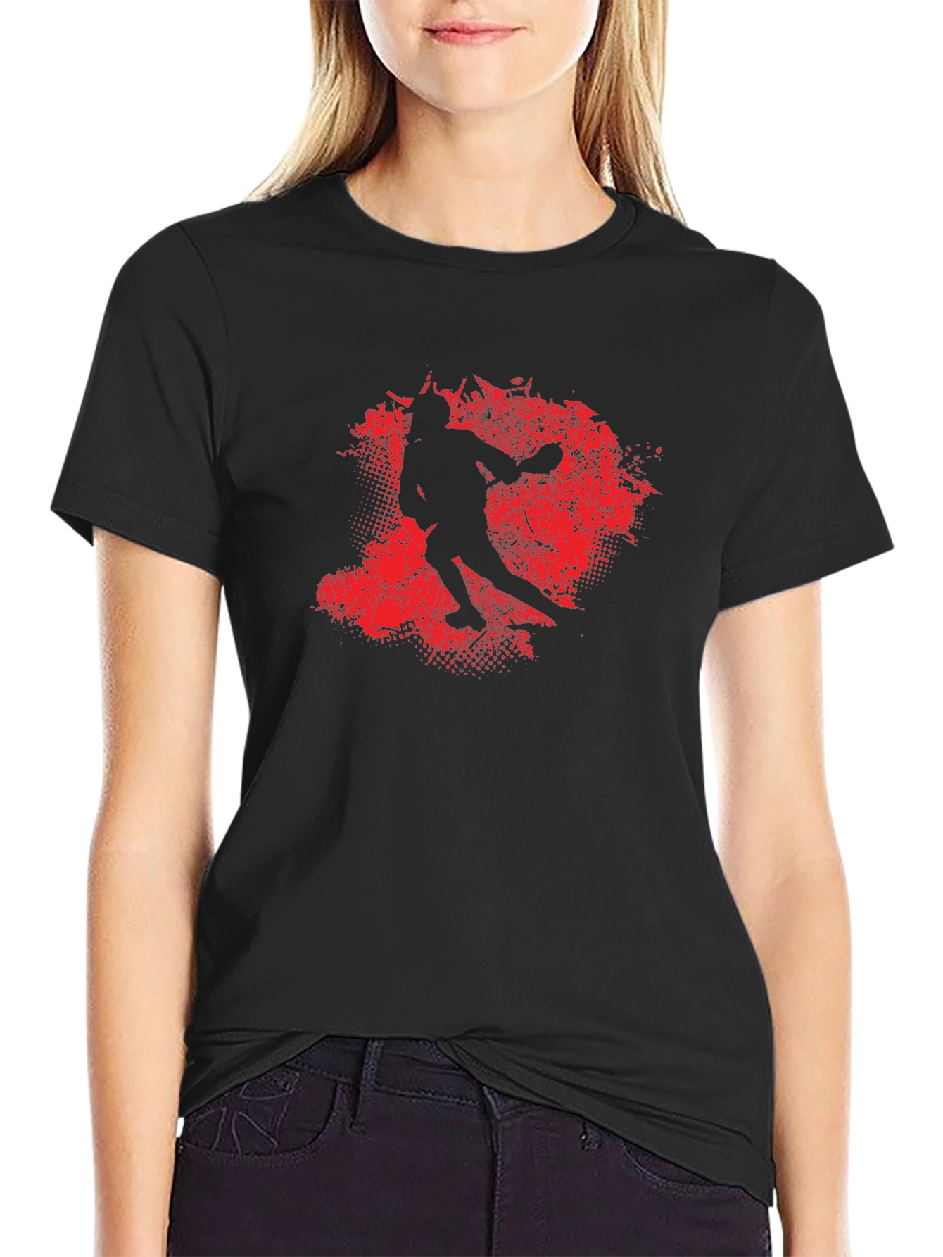 Red Splash Silhouette Graphic Black T-Shirt