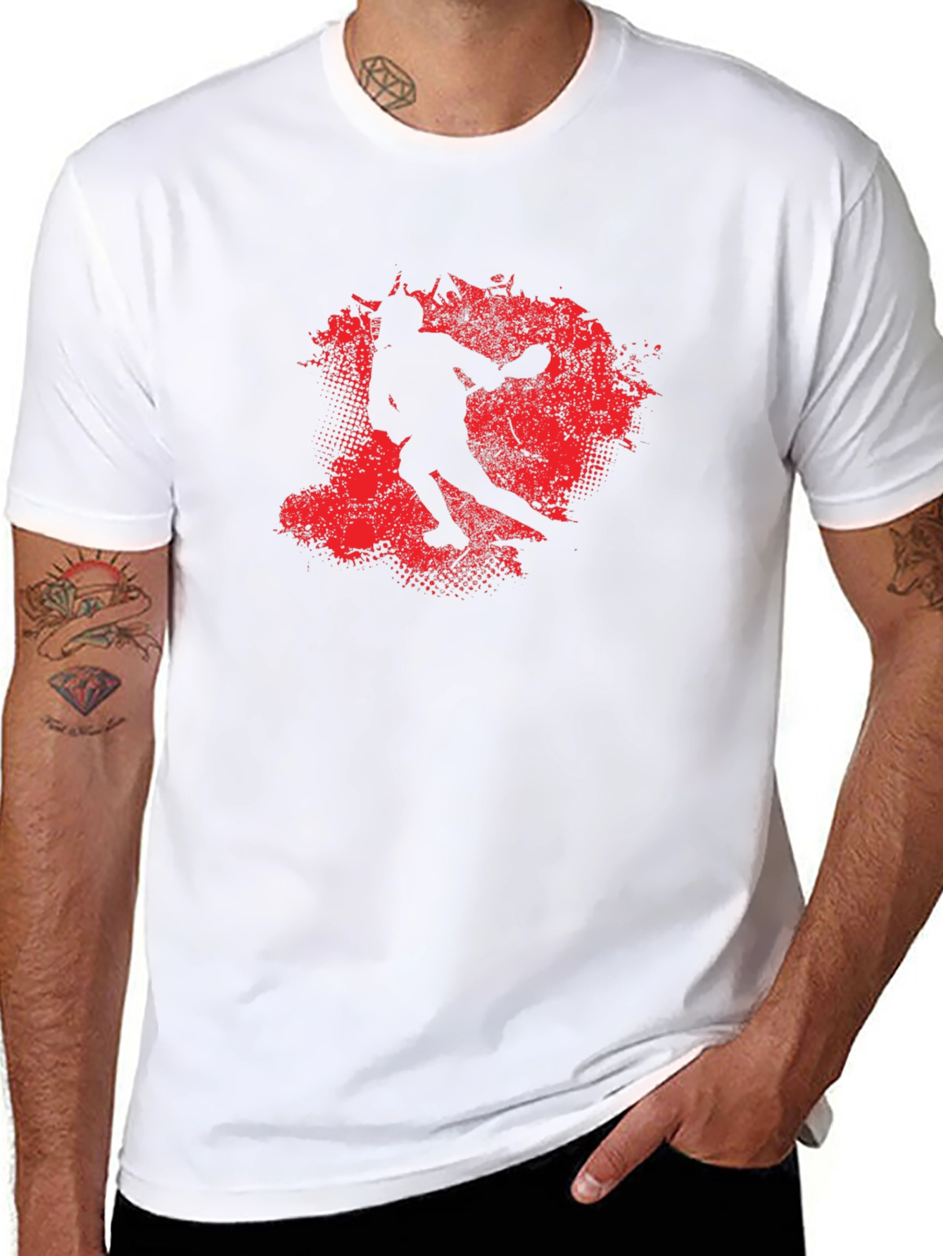 Red Splash Silhouette Graphic Black T-Shirt