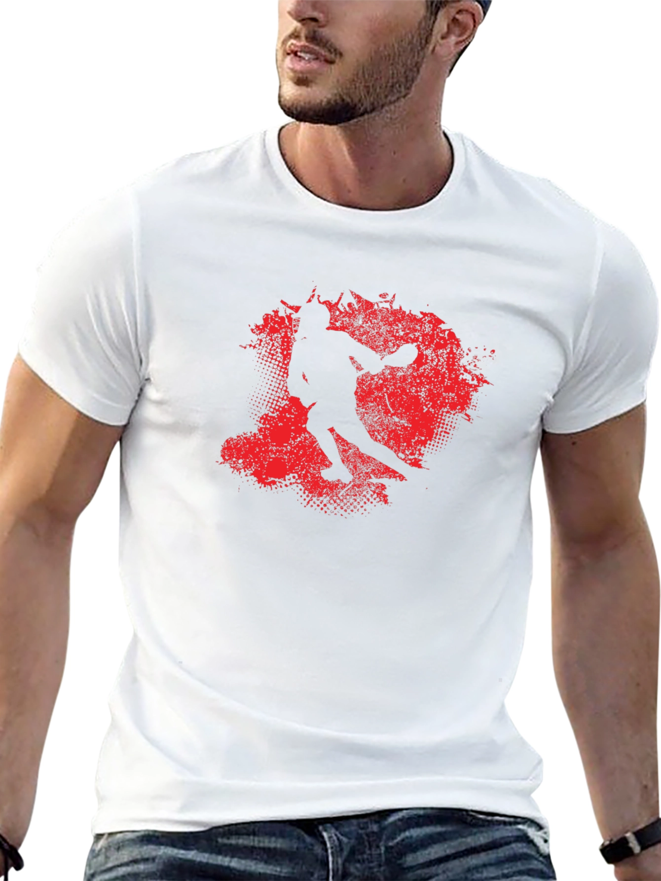 Red Splash Silhouette Graphic Black T-Shirt