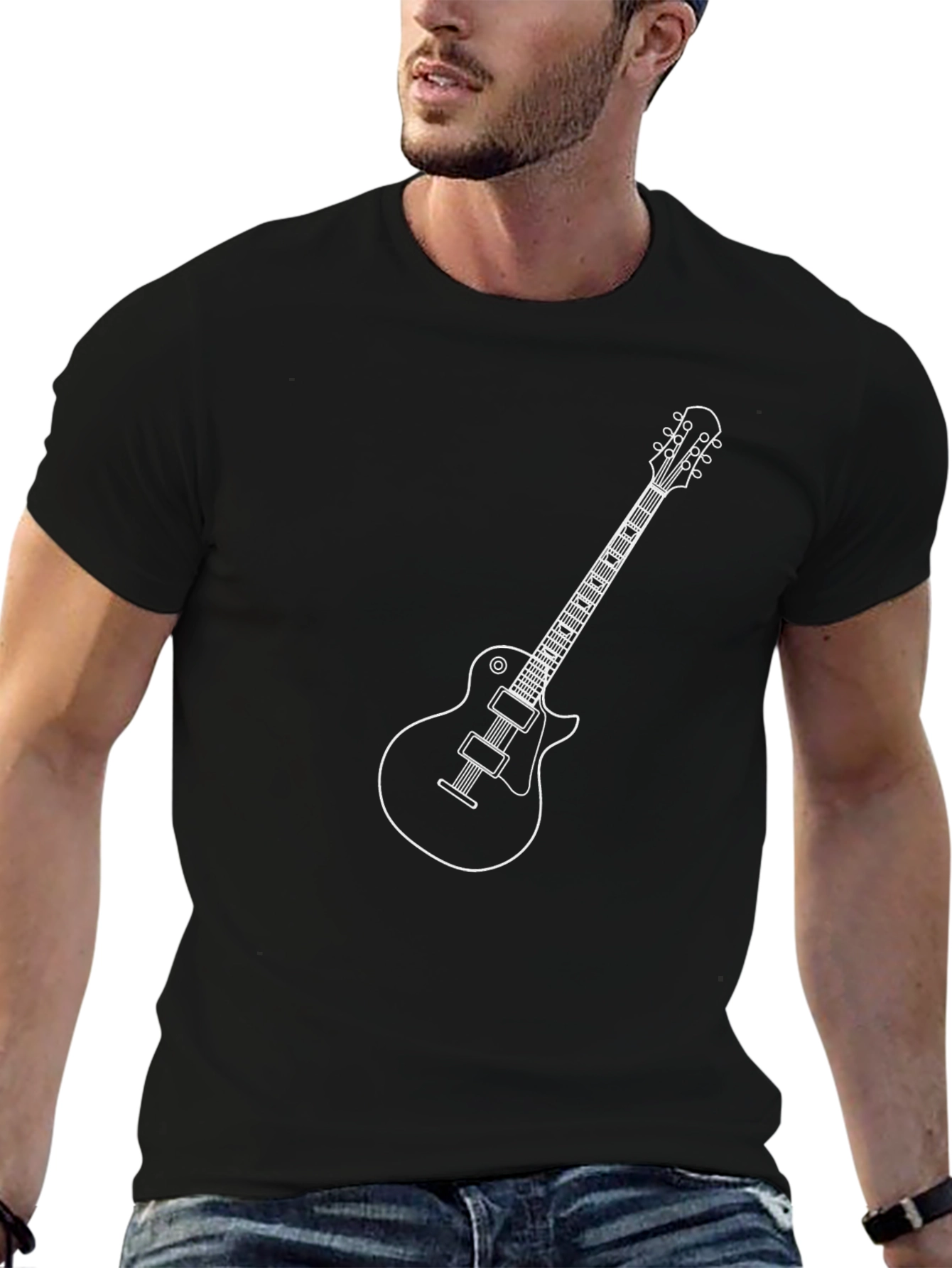 Electric Guitar Graphic Tee - Black Cotton T-Shirt