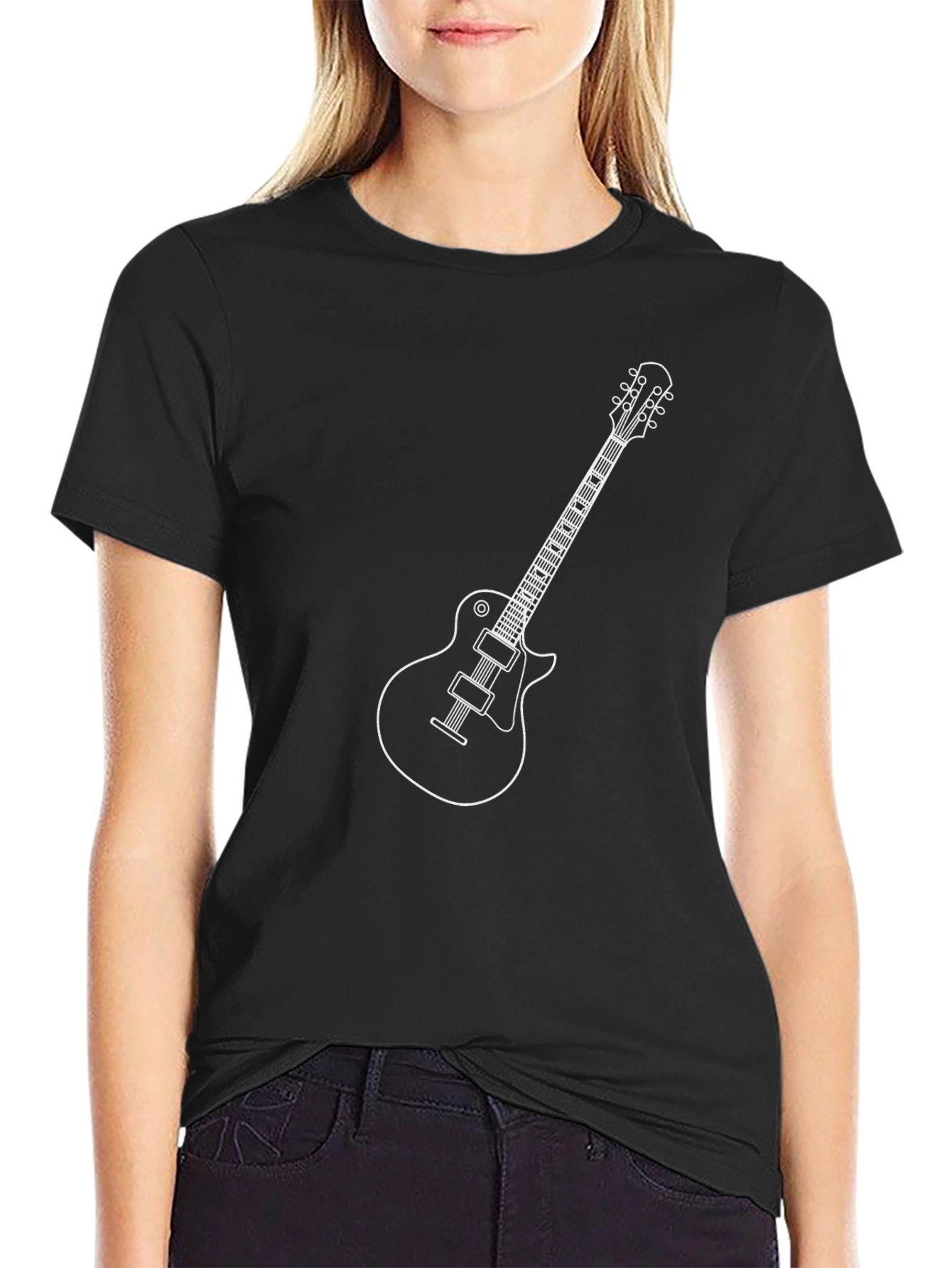 Electric Guitar Graphic Tee - Black Cotton T-Shirt