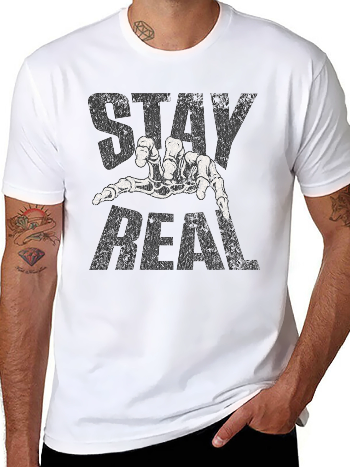 Stay Real Skeleton Hand Black T-Shirt