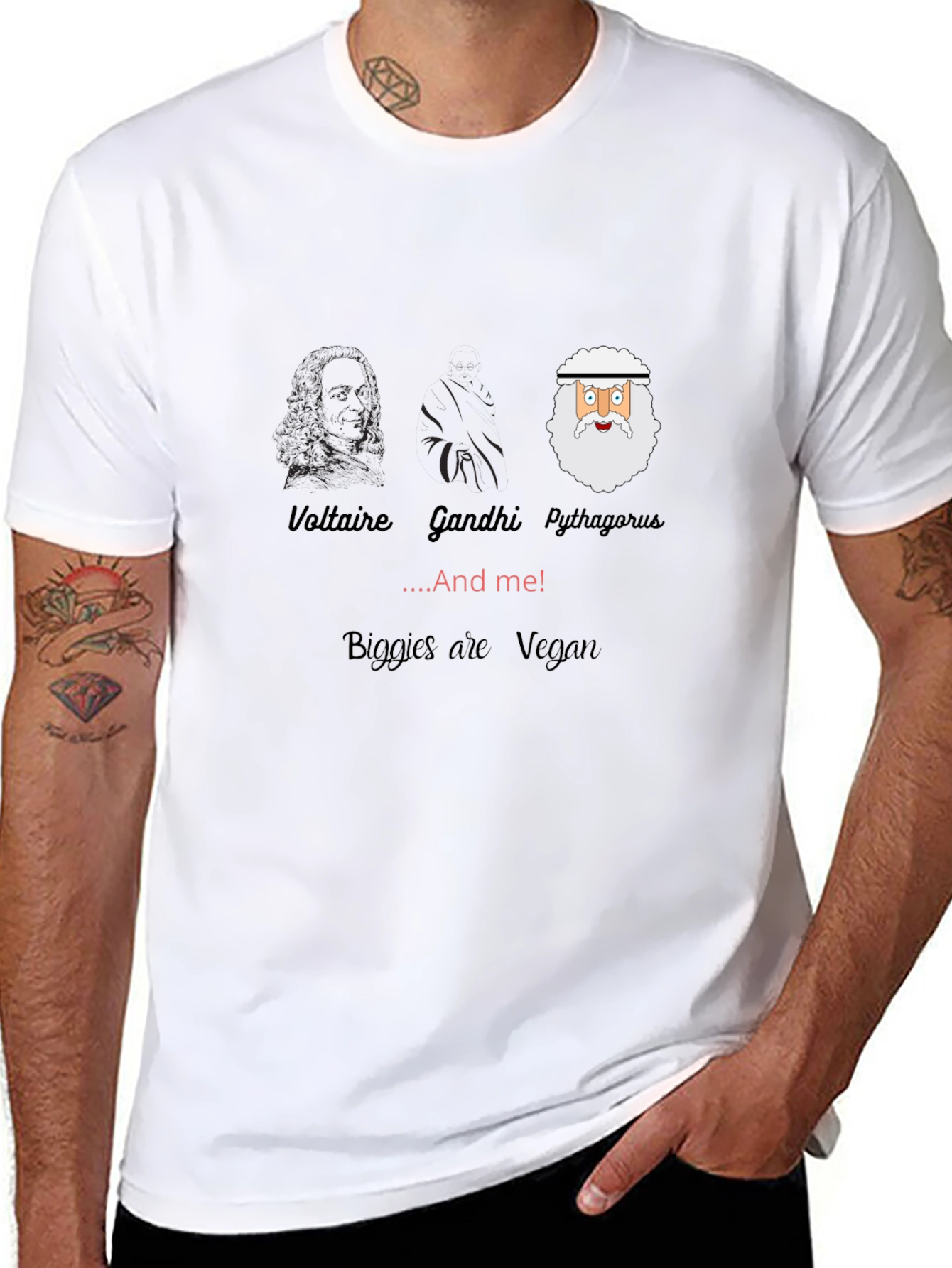Voltaire Gandhi Pythagoras & Me Vegan T-Shirt