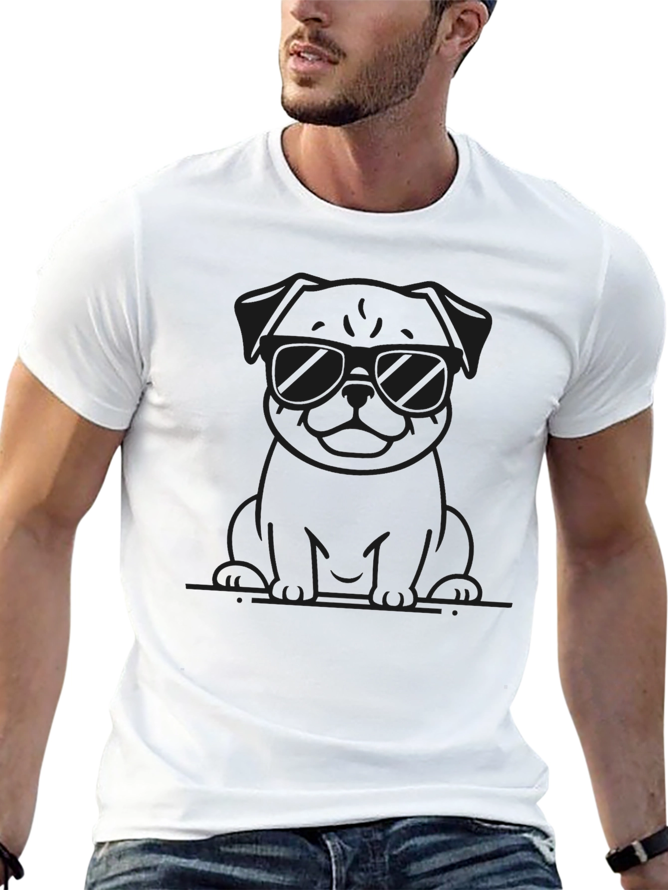 Cool Pug in Shades Black T-Shirt
