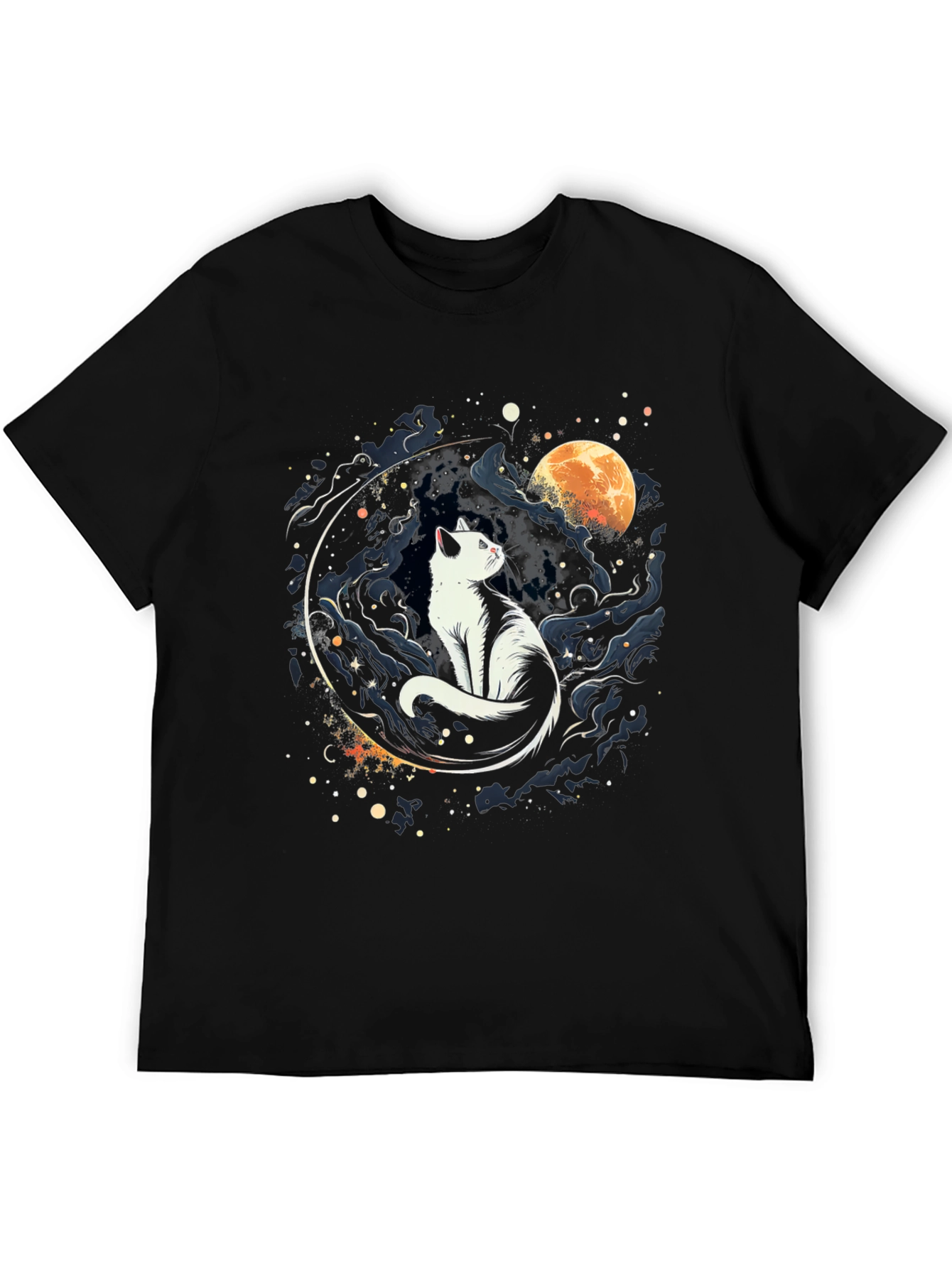 Cat Moon Graphic Black T-Shirt
