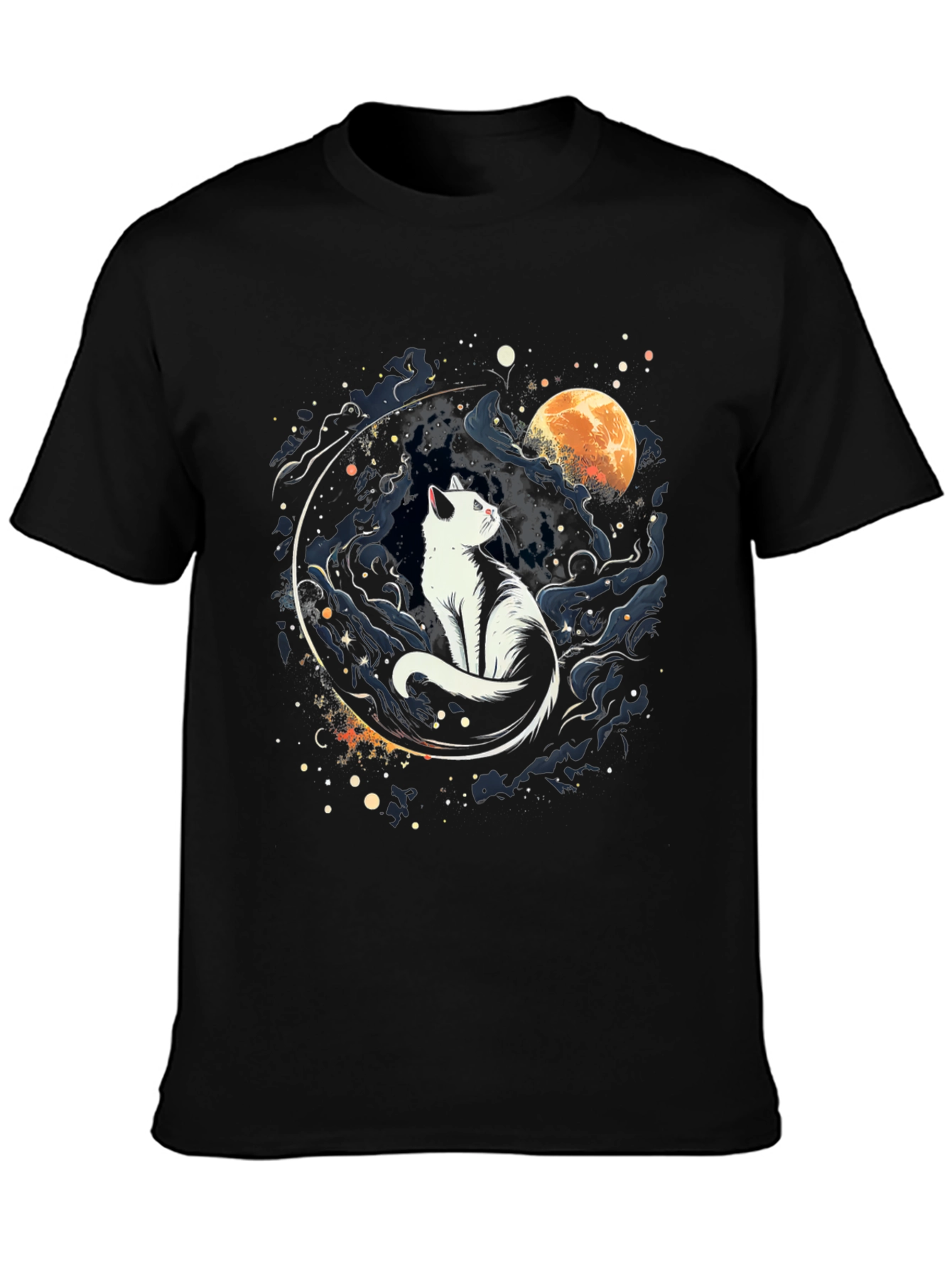 Cat Moon Graphic Black T-Shirt