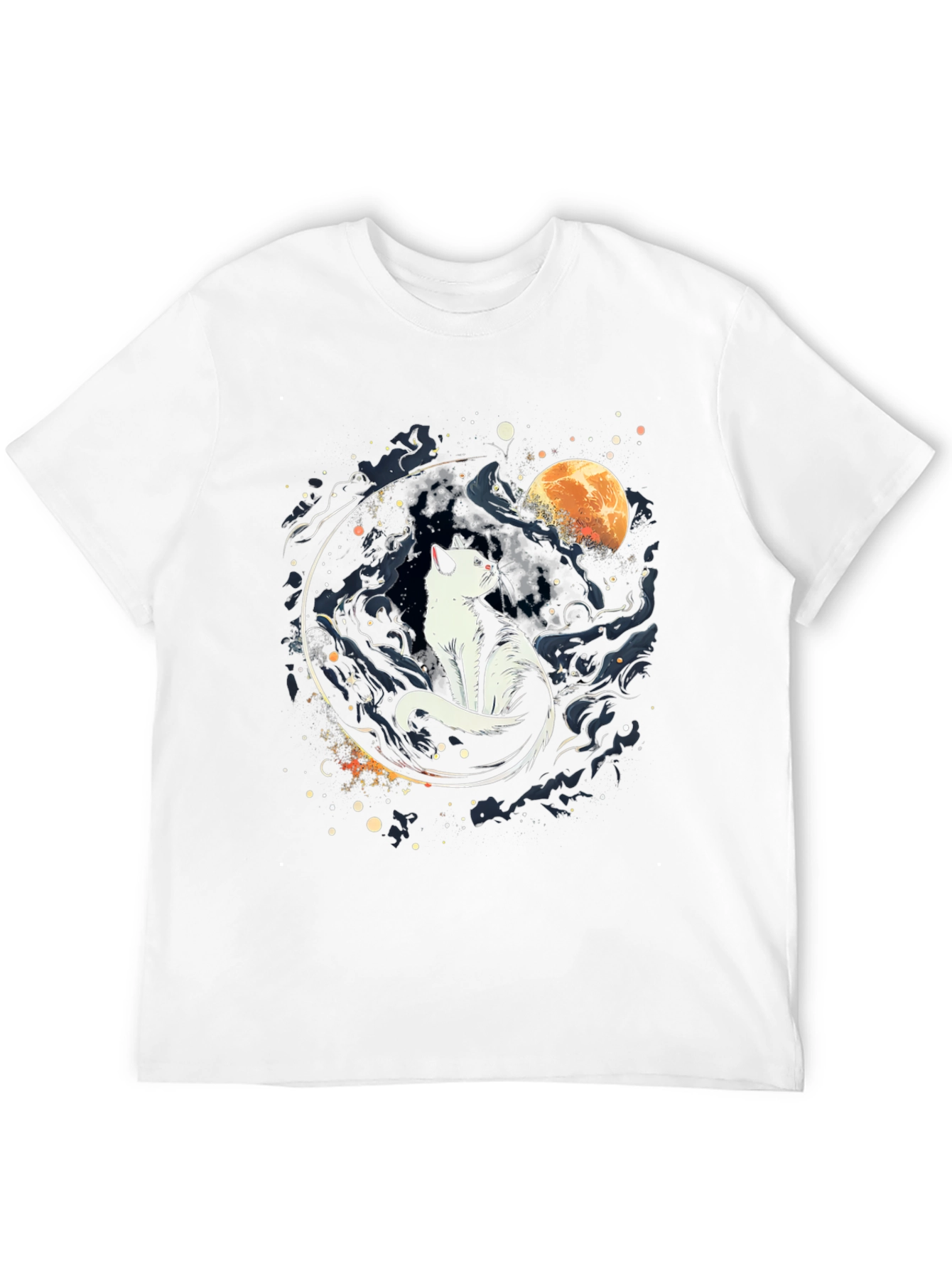 Cat Moon Graphic Black T-Shirt