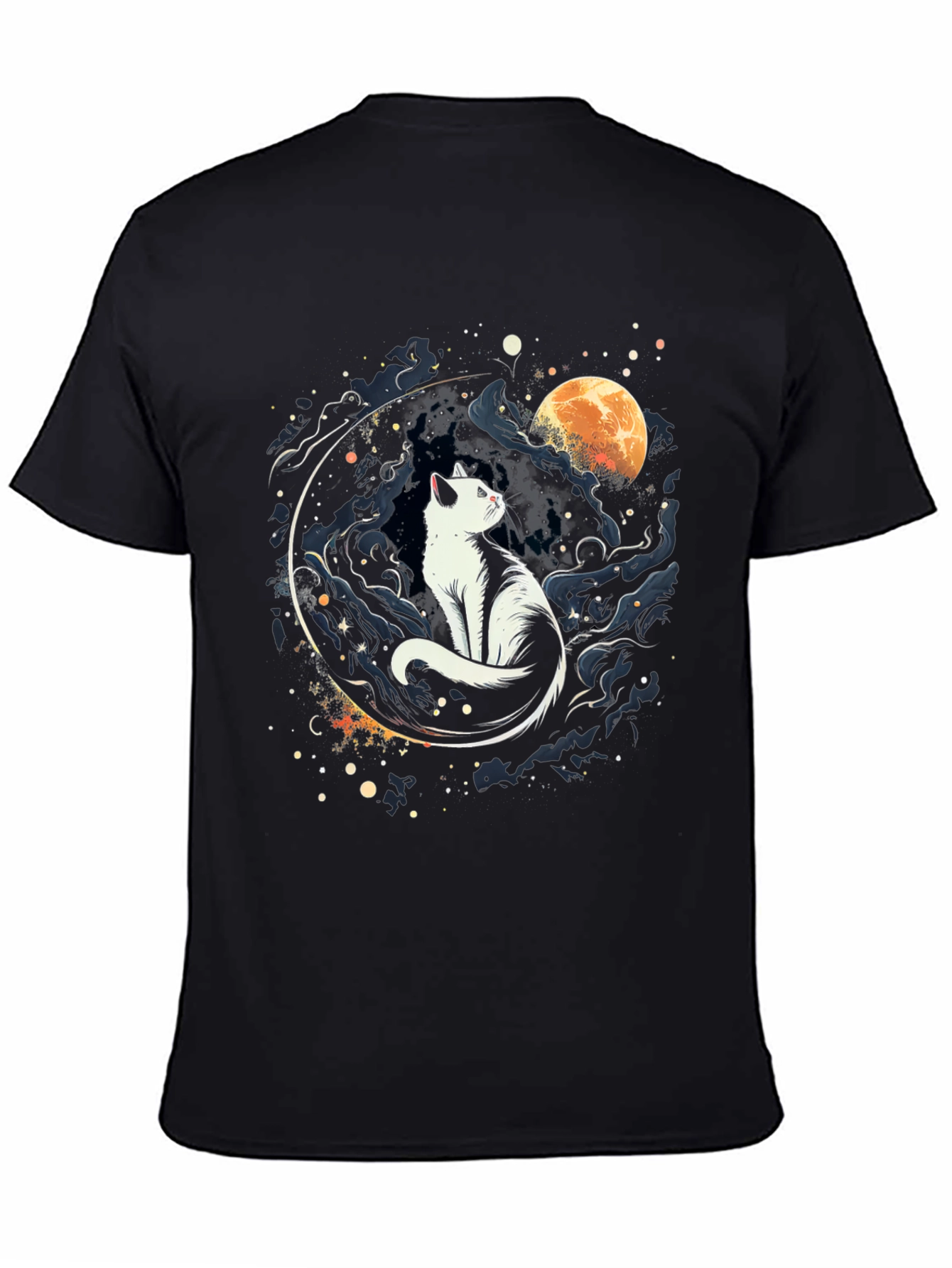 Cat Moon Graphic Black T-Shirt