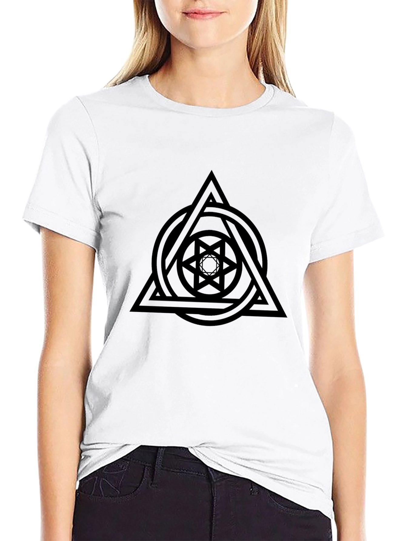 Geometric Circle Triangle Graphic Black T-Shirt