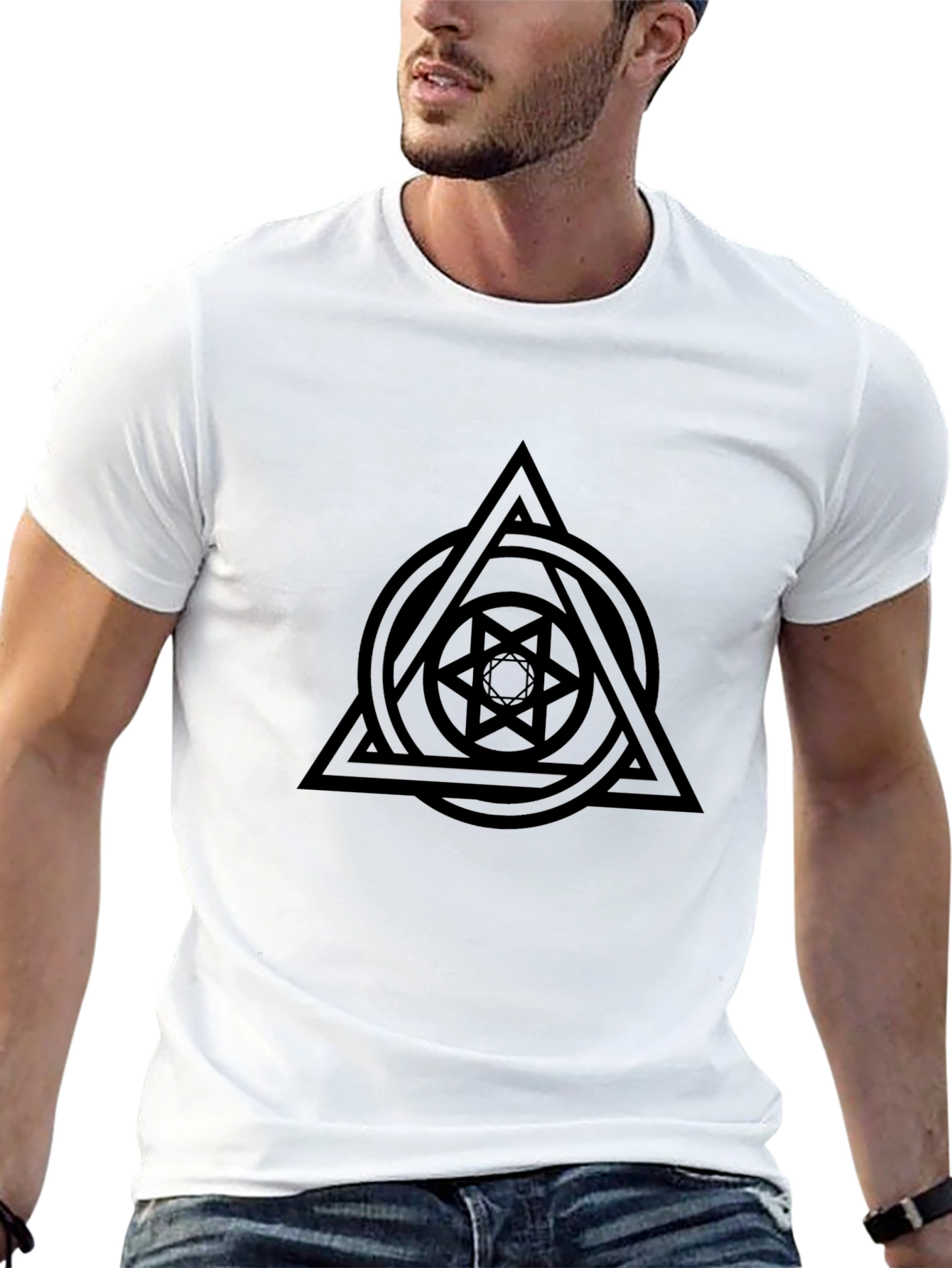 Geometric Circle Triangle Graphic Black T-Shirt